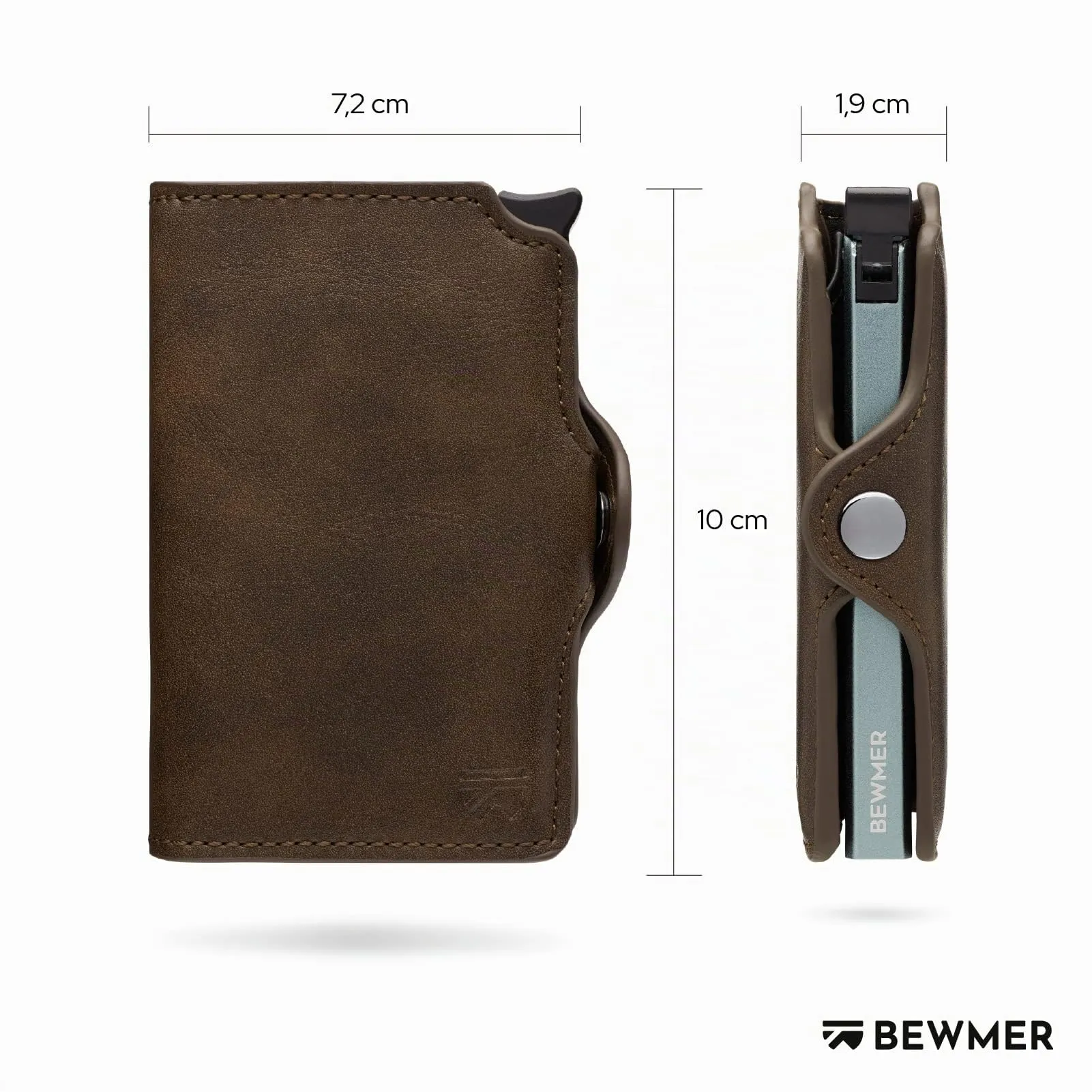 BEWMER Portafoglio Slim con Protezione RFID e Fermasoldi in Carbon Fiber, Marrone Senza Zip - immagine 5