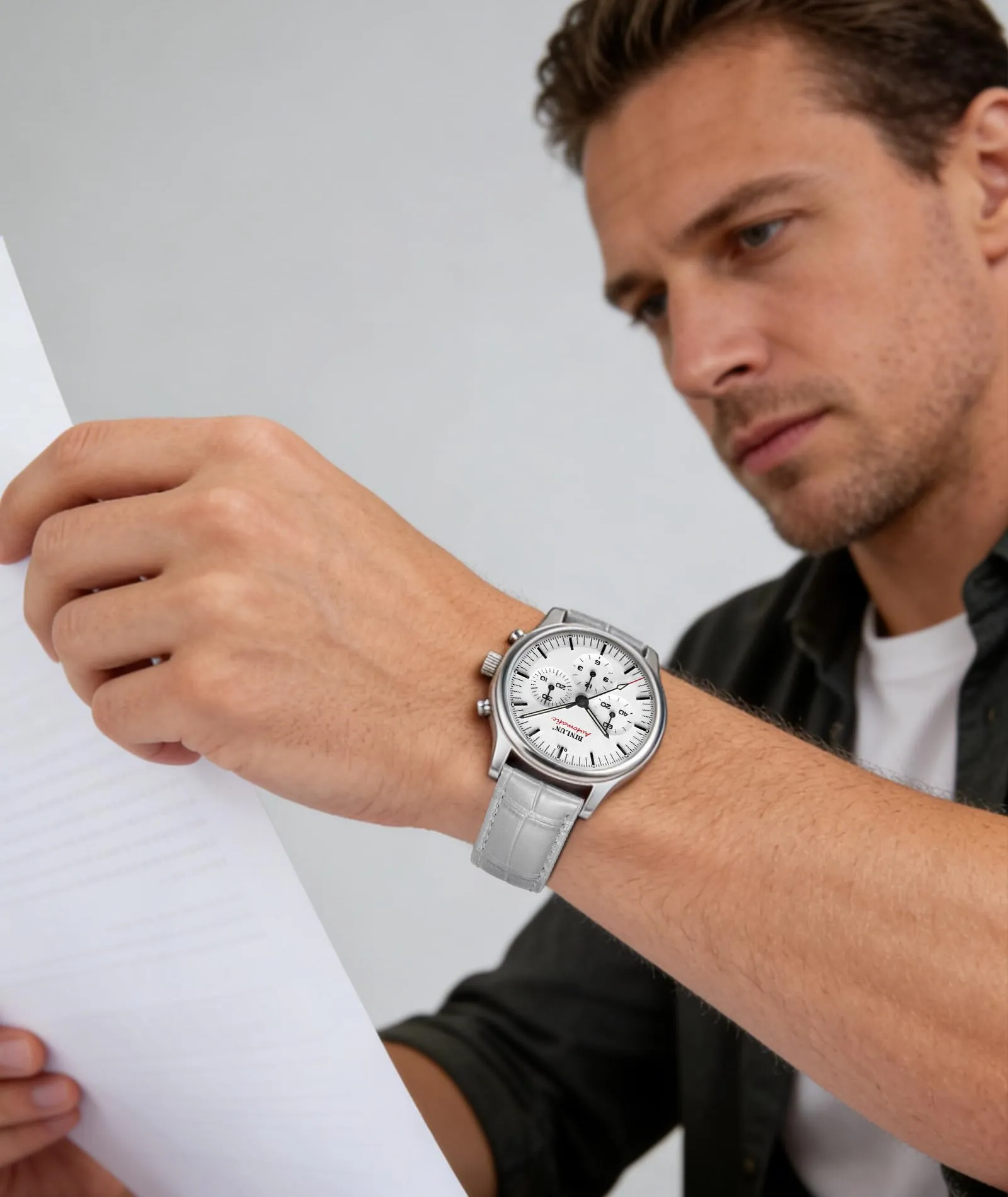 BINLUN Cinturino per Orologio in Pelle a Sgancio Rapido (23mm, Grigio) - immagine 4
