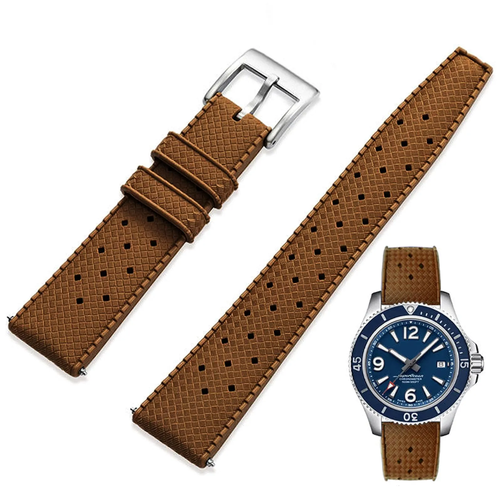Niziruoup Cinturino Orologio Gomma Fluorurata FKM 20mm Tropical Style Sgancio Rapido Marrone - immagine 1