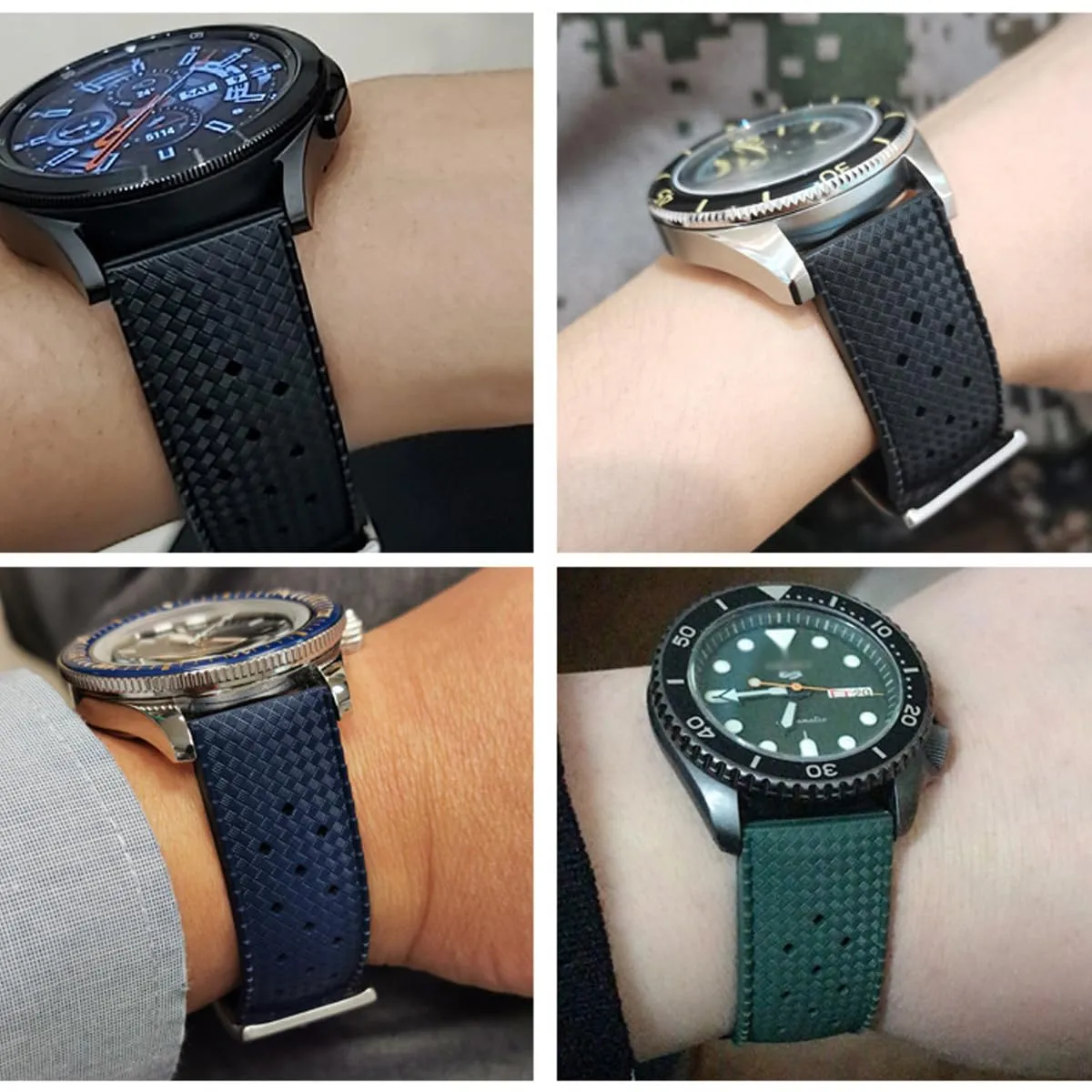 Niziruoup Cinturino Orologio Gomma FKM 22mm Tropical Style Sgancio Rapido Blu Scuro - immagine 9