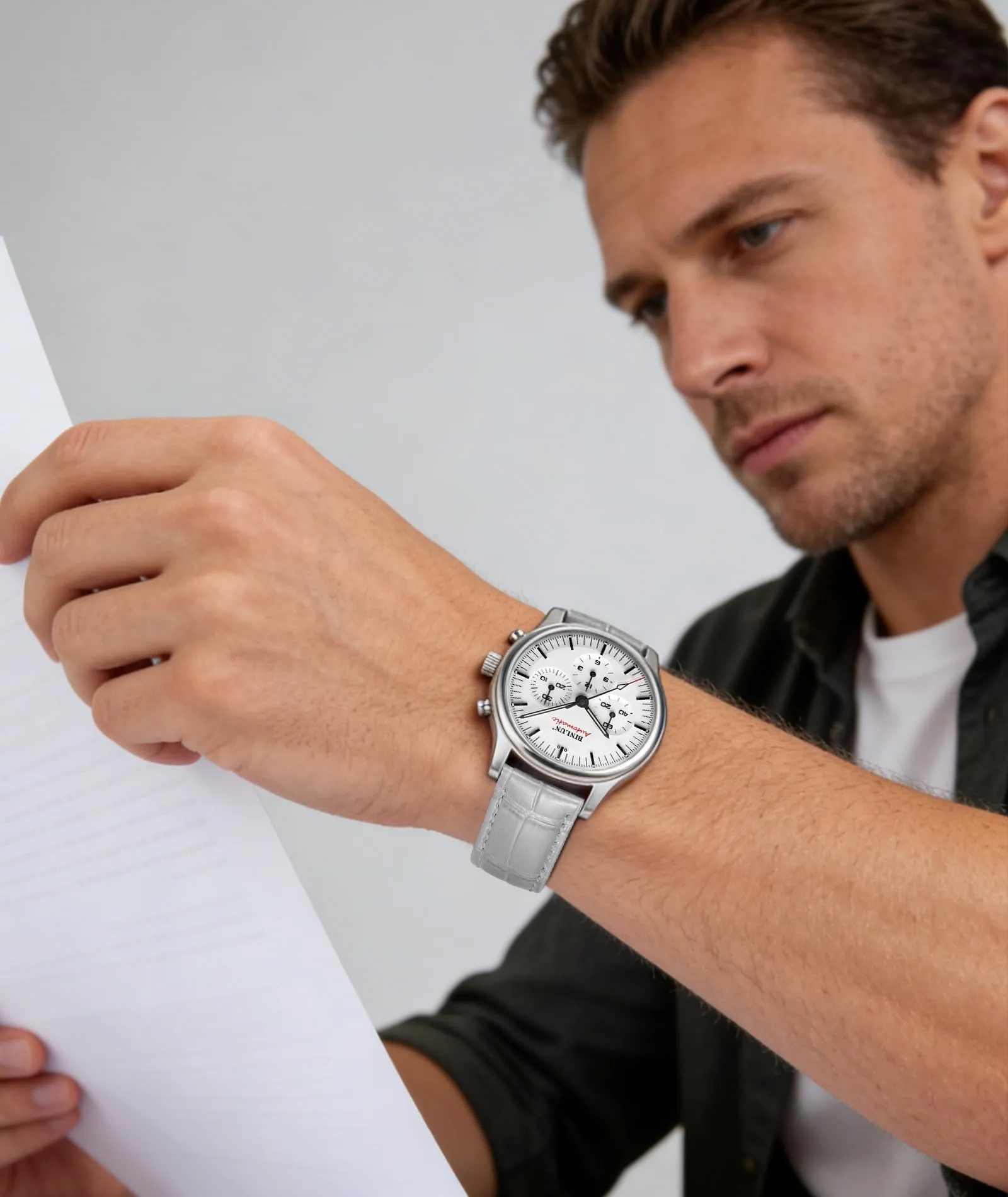 BINLUN Cinturino Orologio in Pelle a Sgancio Rapido, 13mm, Grigio - immagine 4