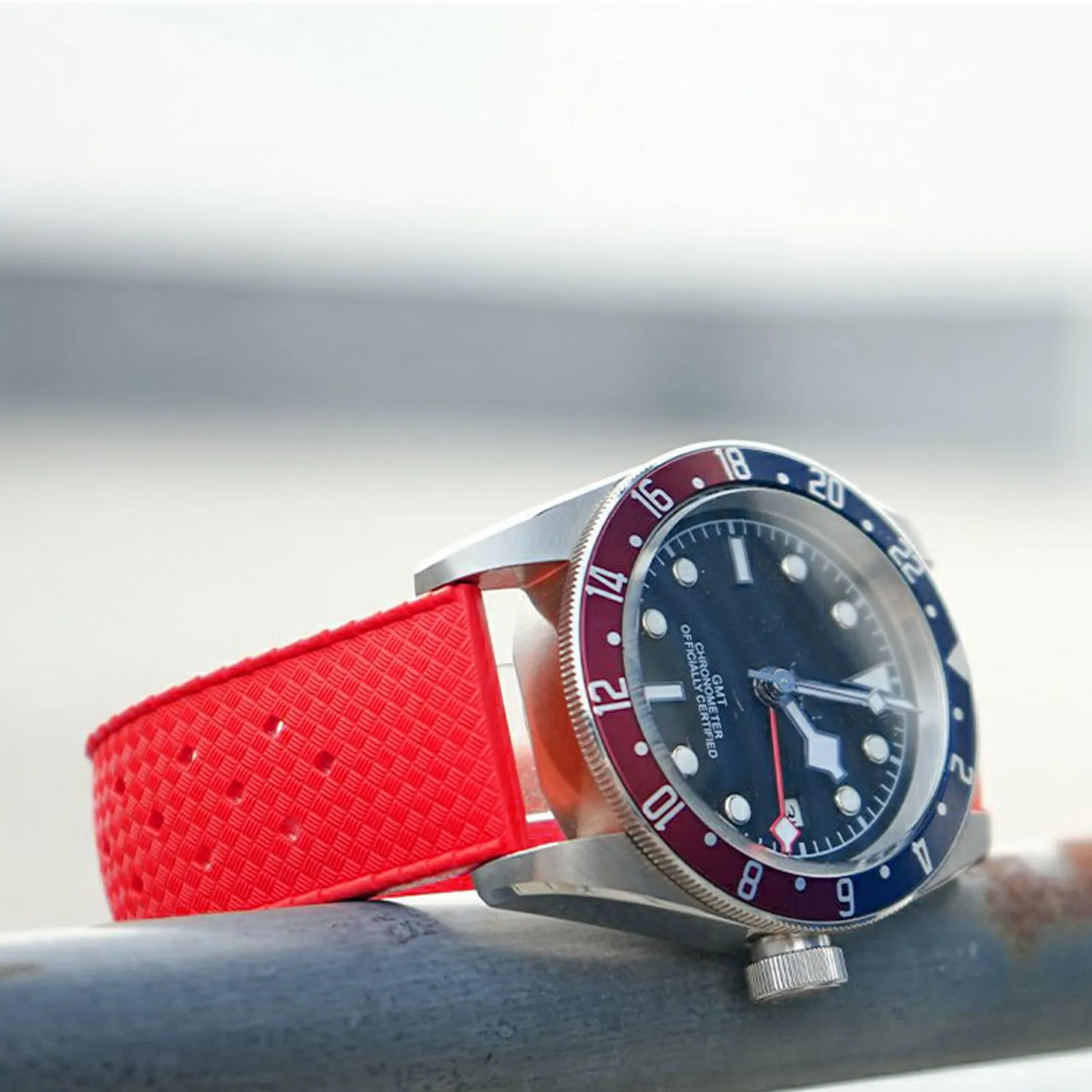 Niziruoup Cinturino Orologio Gomma Fluorurata FKM Tropical Style Sgancio Rapido 22mm Rosso - immagine 5