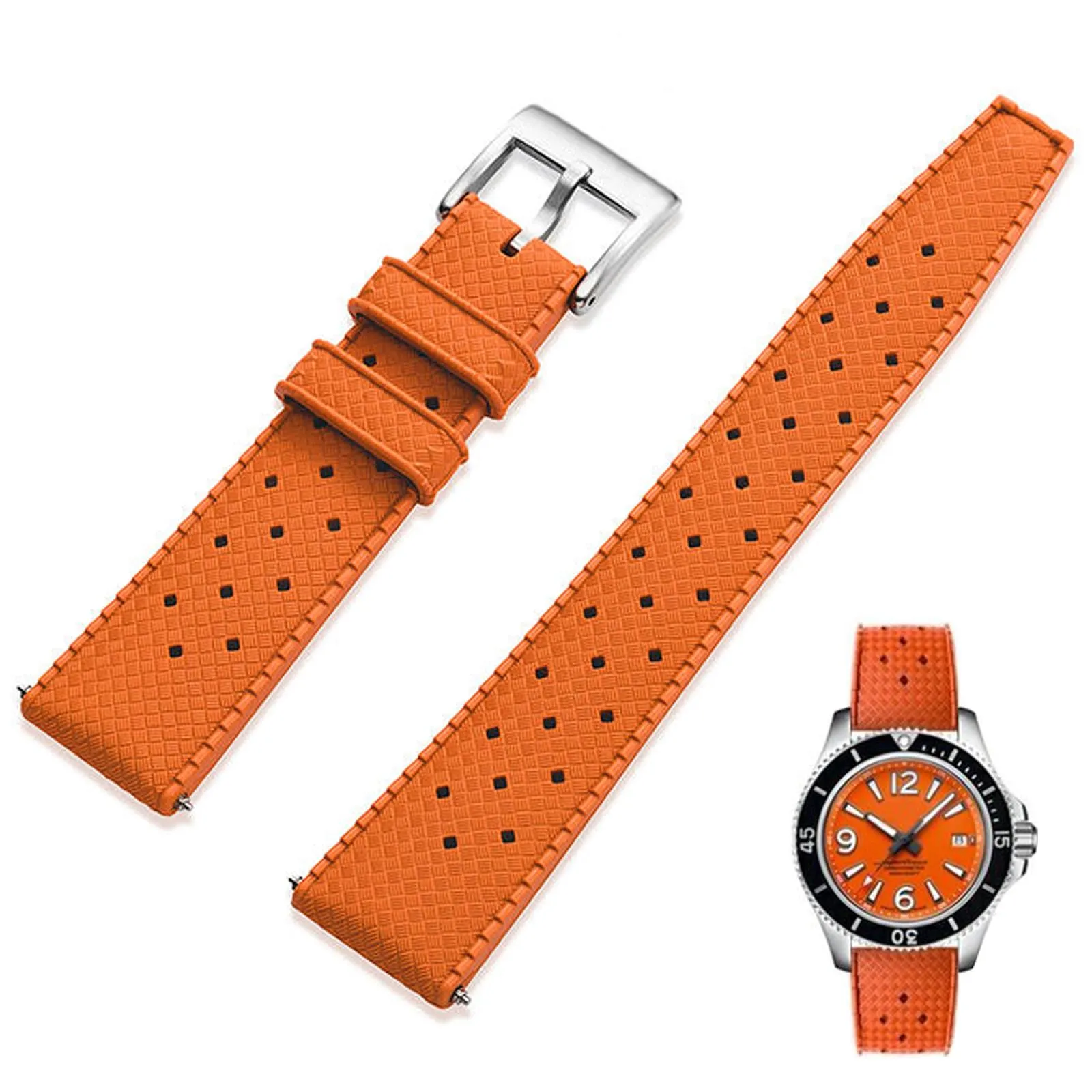 Niziruoup Cinturino Orologio in Gomma FKM Tropicale Sgancio Rapido 19mm Arancia - immagine 1
