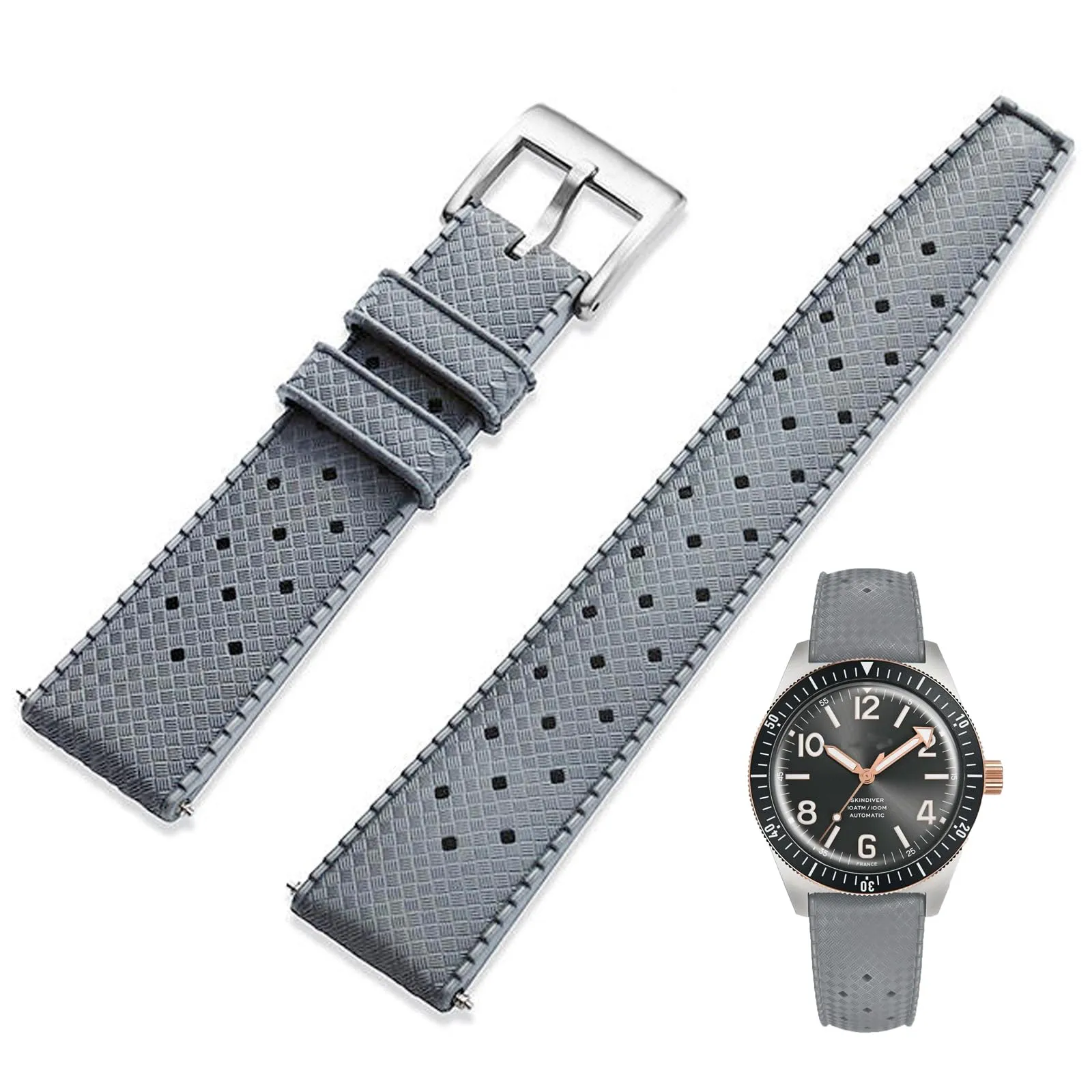 Niziruoup Cinturino Orologio in Gomma FKM Tropicale Sgancio Rapido 19mm Grigio - immagine 1