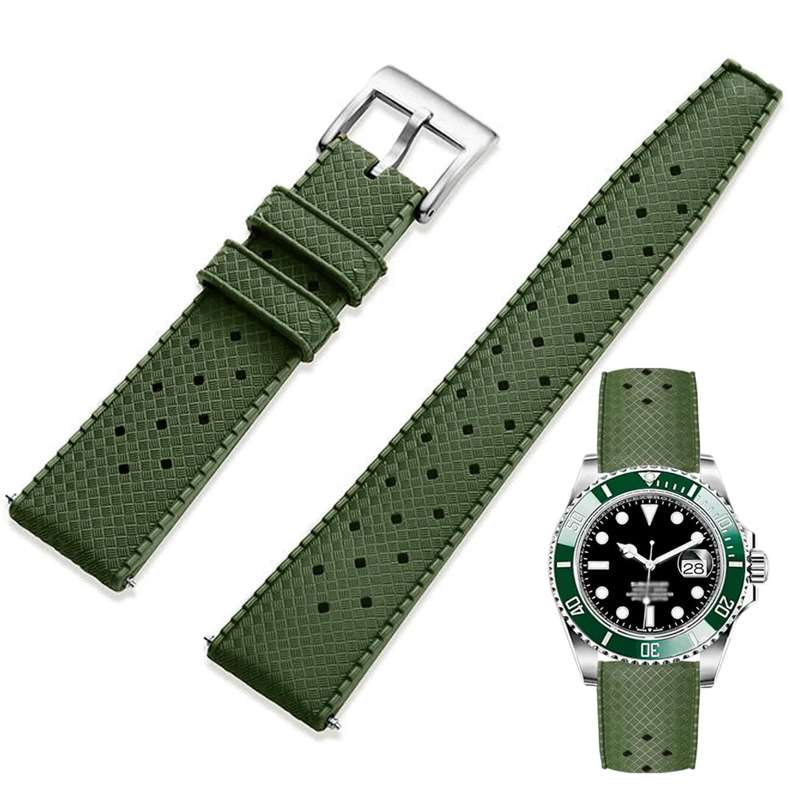 Niziruoup Cinturino Orologio in Gomma FKM Tropicale Sgancio Rapido 21mm Verde - immagine 1