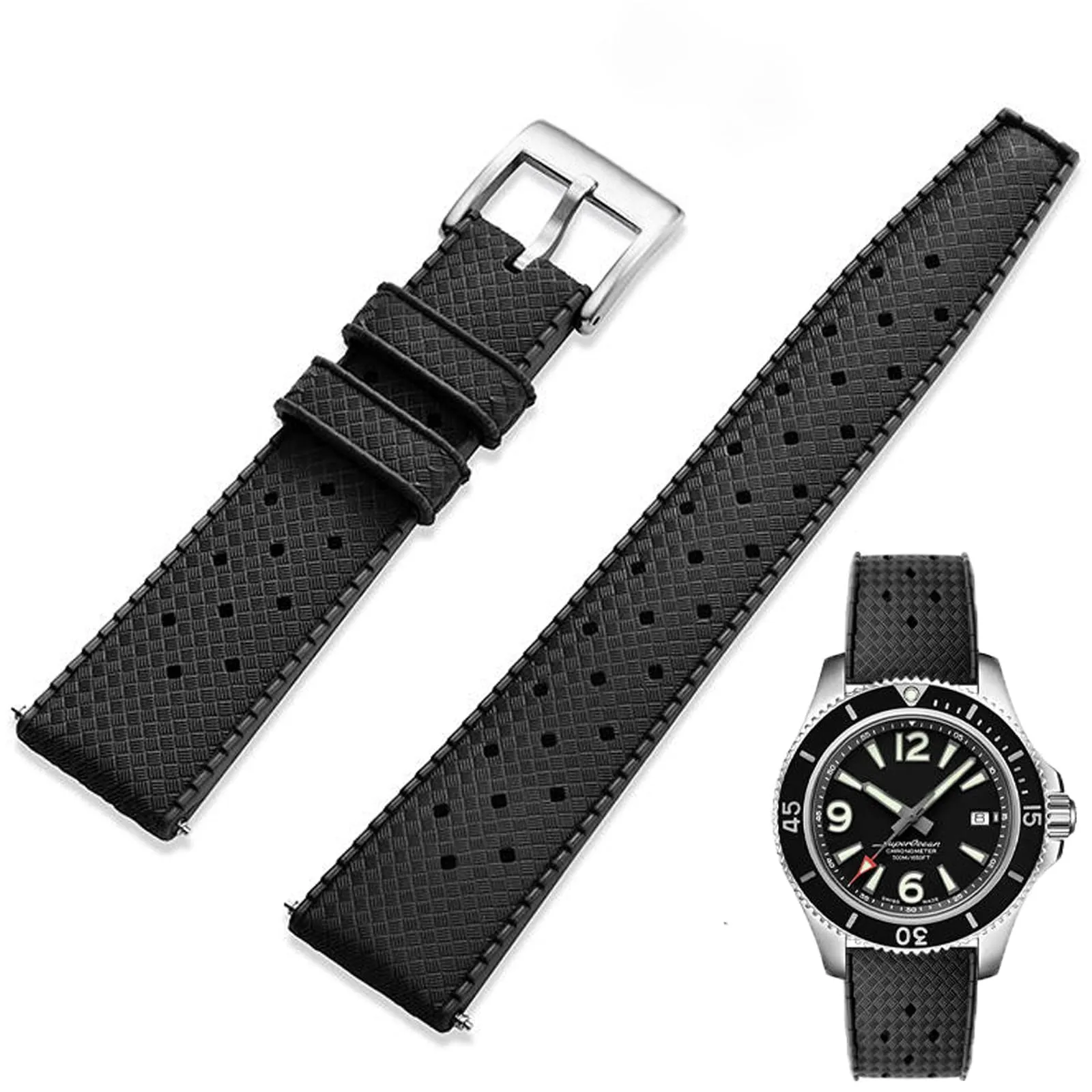 Niziruoup Cinturino Orologio in Gomma FKM Tropicale 21mm Sgancio Rapido Nero - immagine 1