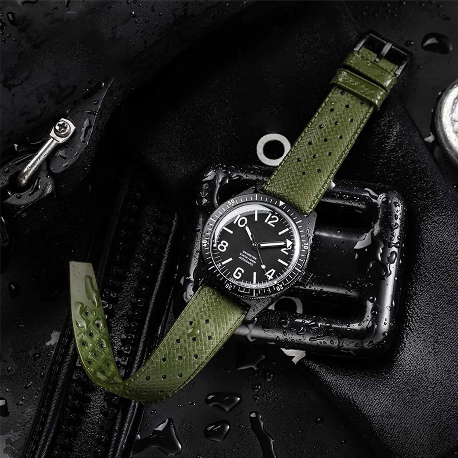 Niziruoup Cinturino Orologio Gomma FKM Tropicale Sgancio Rapido 19mm Verde - immagine 7