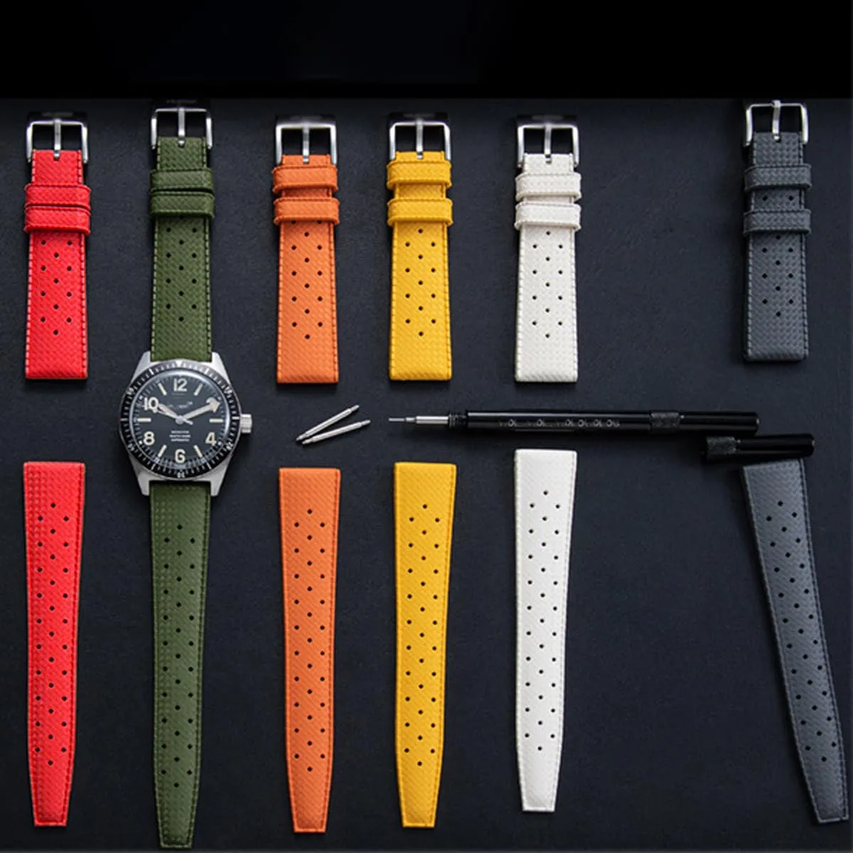 Niziruoup Cinturino Orologio in Gomma FKM Tropicale Sgancio Rapido 19mm Giallo - immagine 7