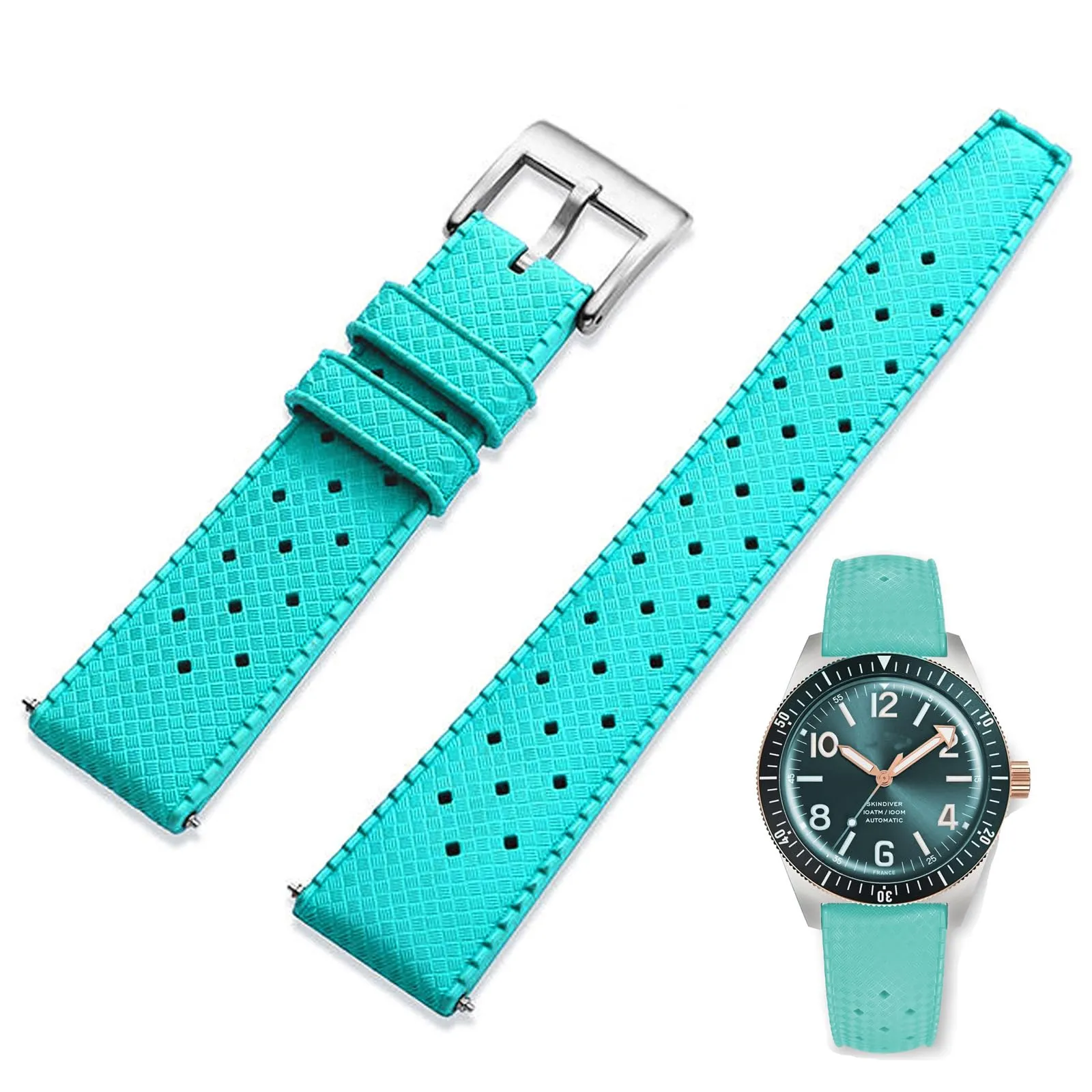 Niziruoup Cinturino Orologio in Gomma FKM Tropicale Sgancio Rapido 19mm Ciano - immagine 1