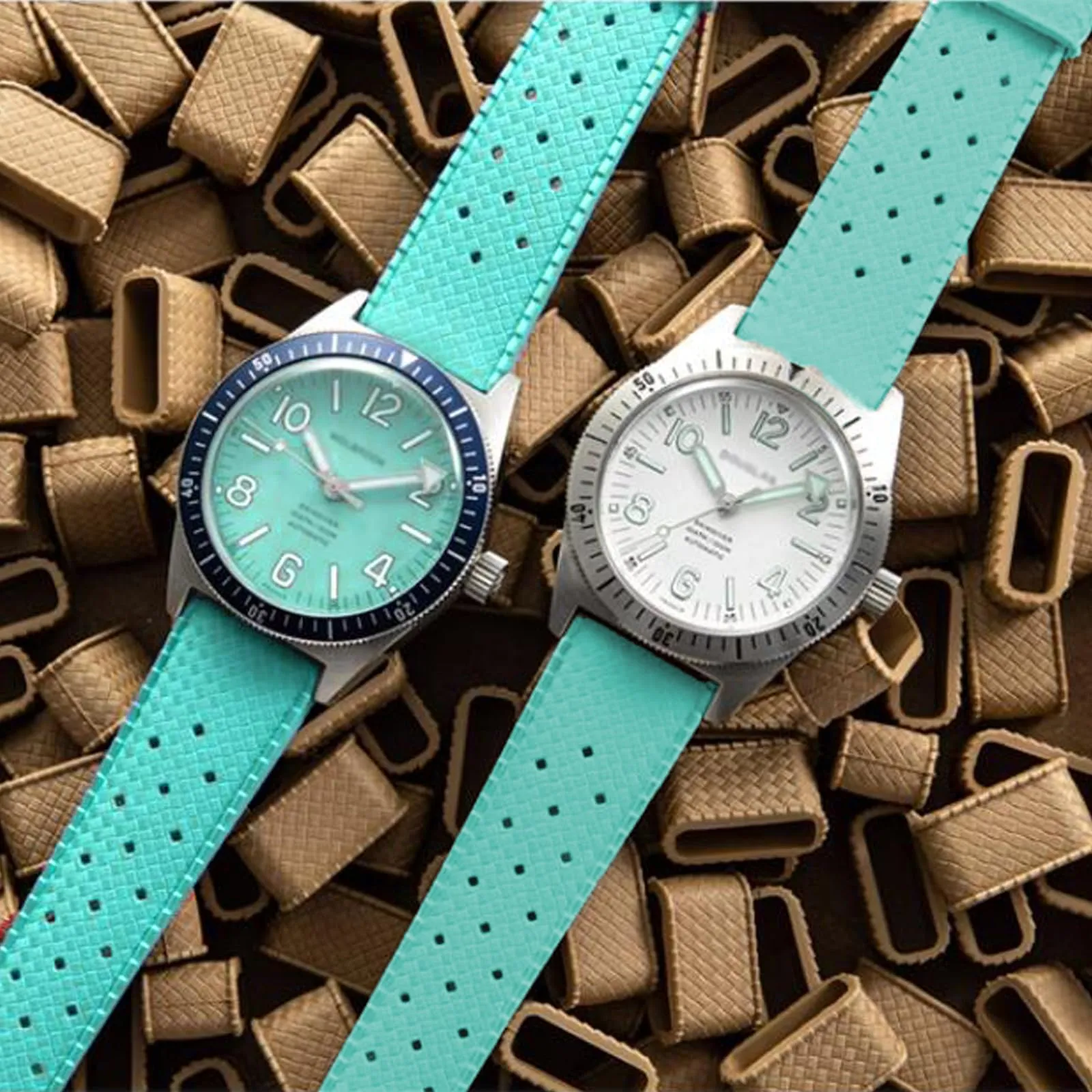 Niziruoup Cinturino Orologio in Gomma FKM Tropicale Sgancio Rapido 19mm Ciano - immagine 3