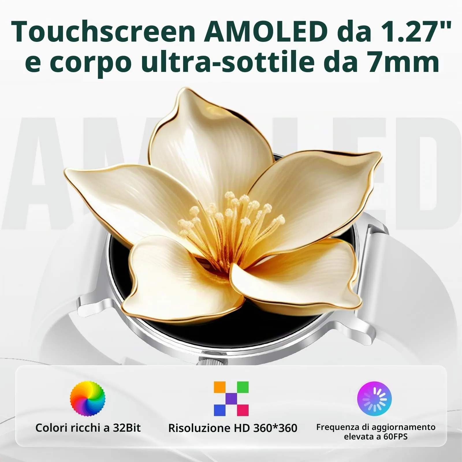 taopodo Orologio Intelligente da Donna, 1,27'' AMOLED Touchscreen, IP68 Impermeabile, Oro Chiaro - immagine 2