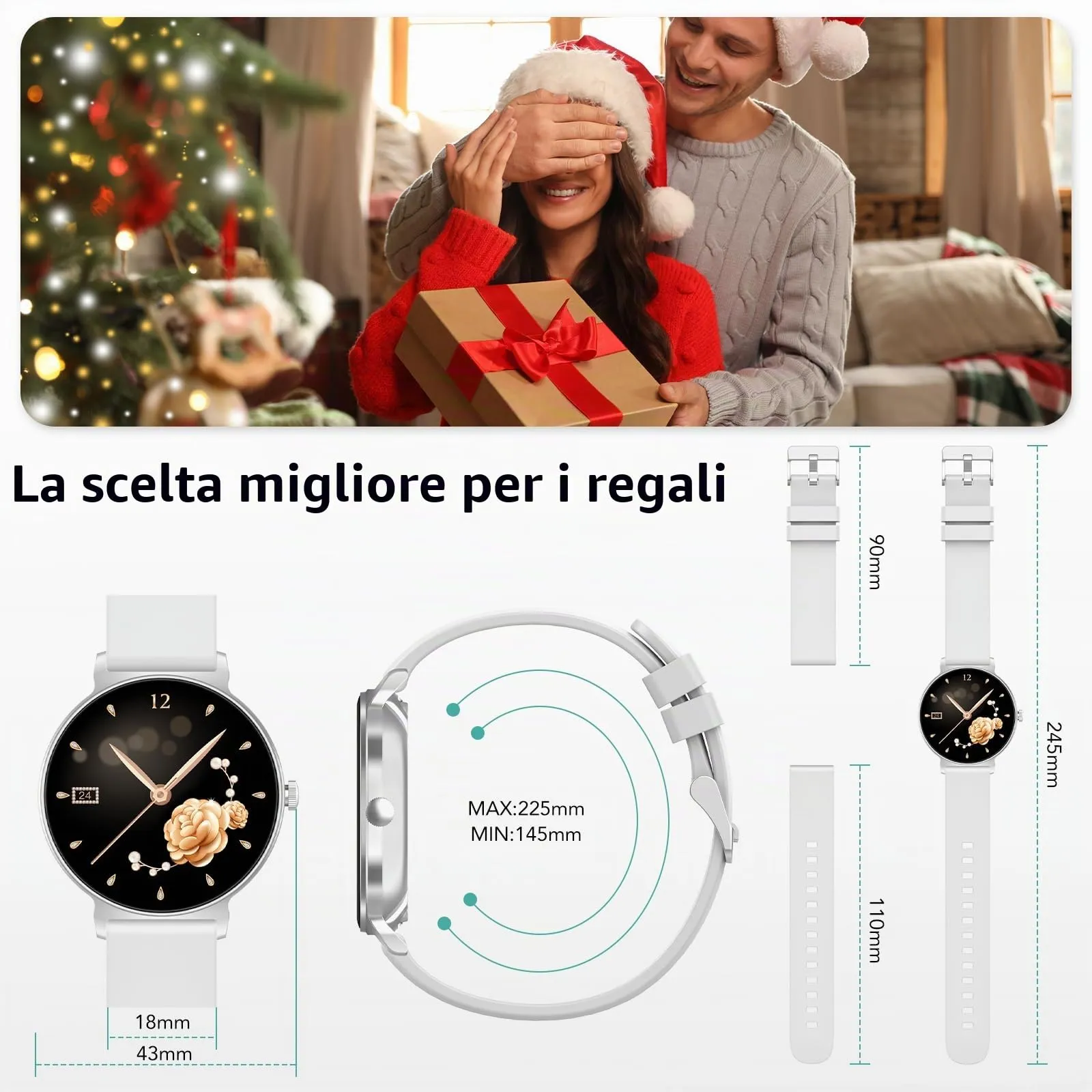 taopodo Orologio Intelligente da Donna, 1,27'' AMOLED Touchscreen, IP68 Impermeabile, Oro Chiaro - immagine 7