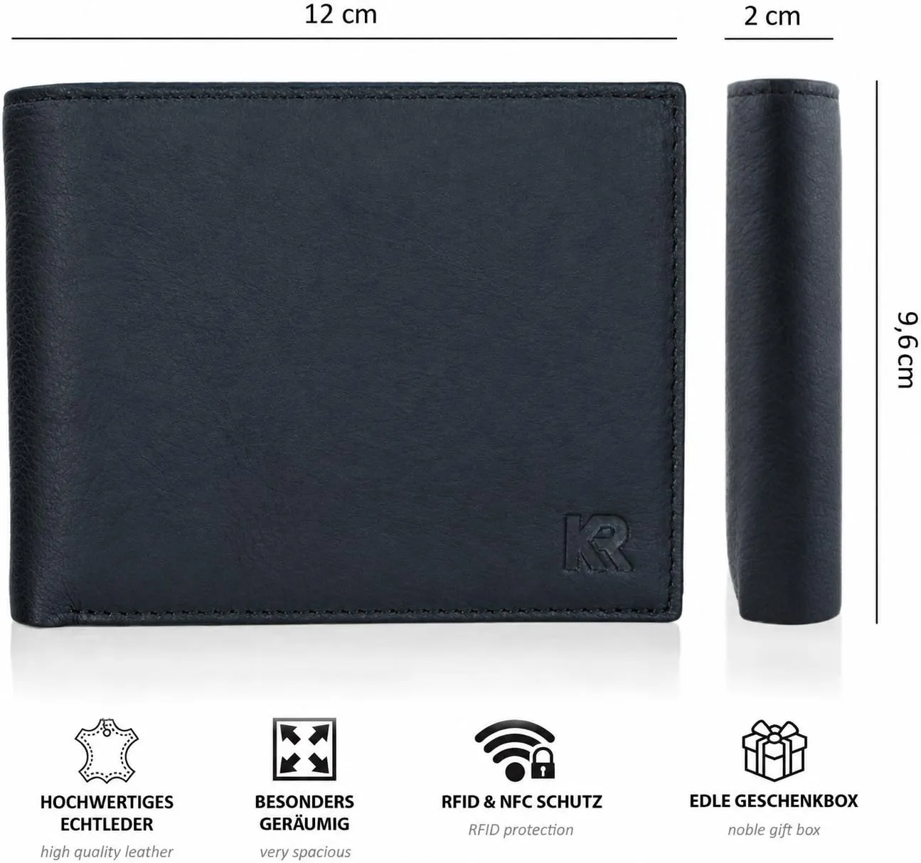 KRONIFY Portafoglio da uomo in vera pelle, protezione RFID, formato orizzontale, Nero - immagine 2