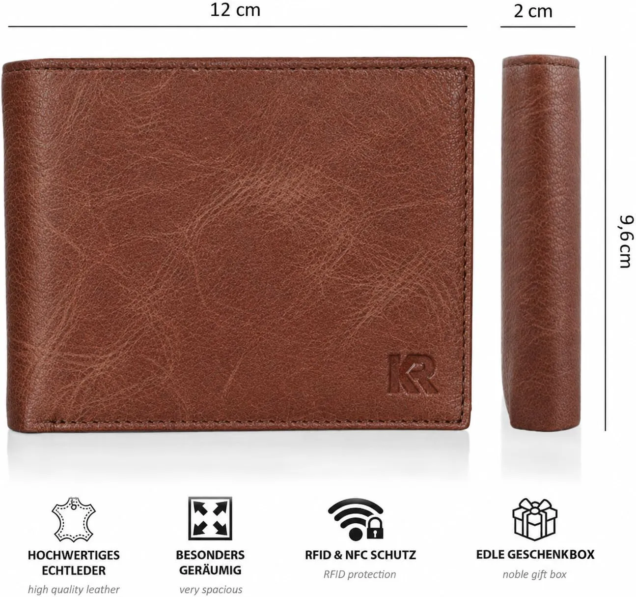 KRONIFY Portafoglio da uomo in vera pelle Crazy Vinkat, Protezione RFID, 13 scomparti per carte, formato orizzontale - immagine 2