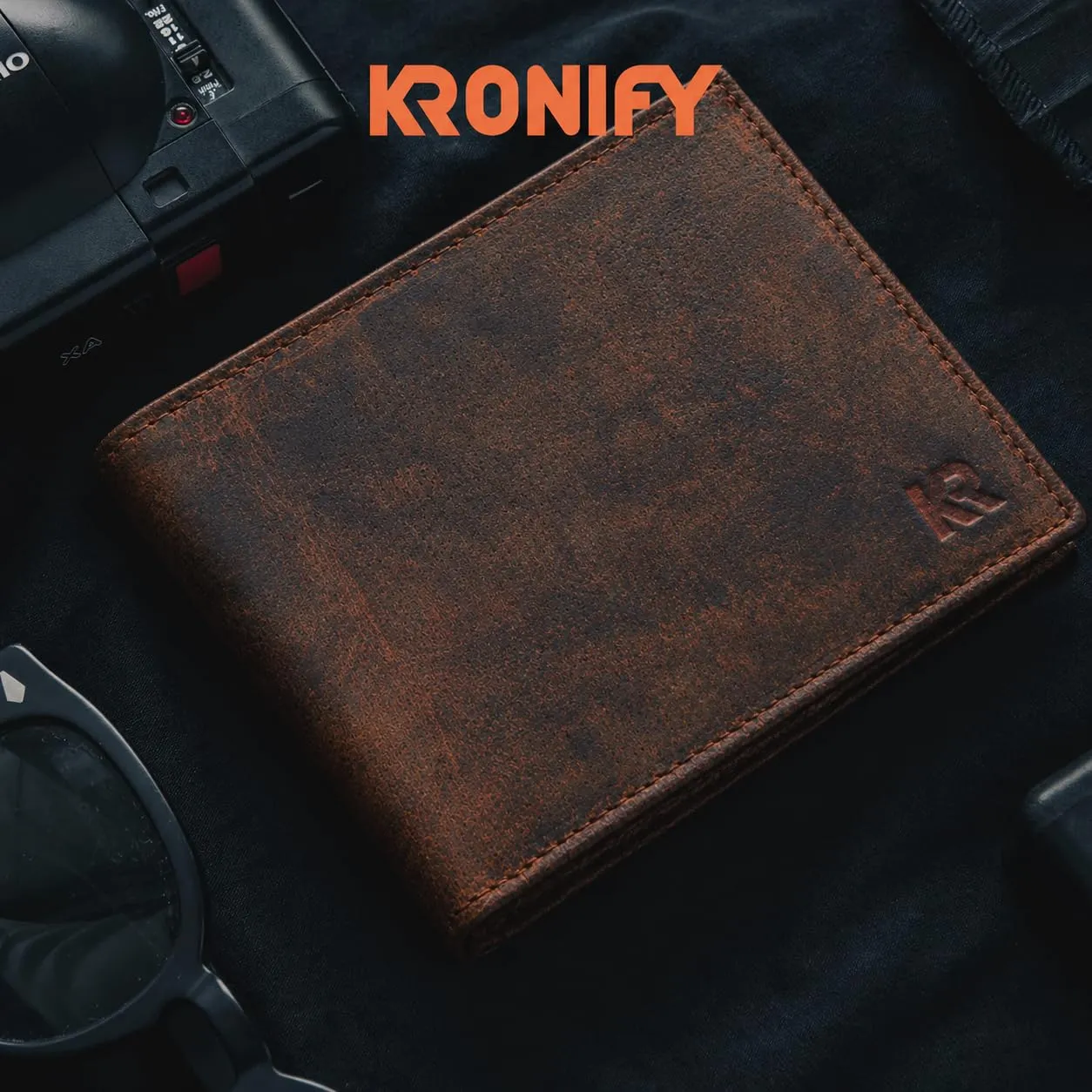 KRONIFY Portafoglio da uomo in vera pelle, protezione RFID, formato orizzontale, Cow Dark Brown Hunter - immagine 7