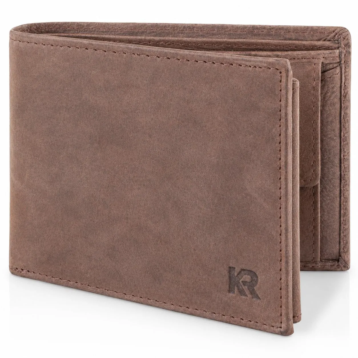 KRONIFY Portafoglio da uomo in vera pelle, Protezione RFID, Formato Orizzontale, Noce Moscata - immagine 1