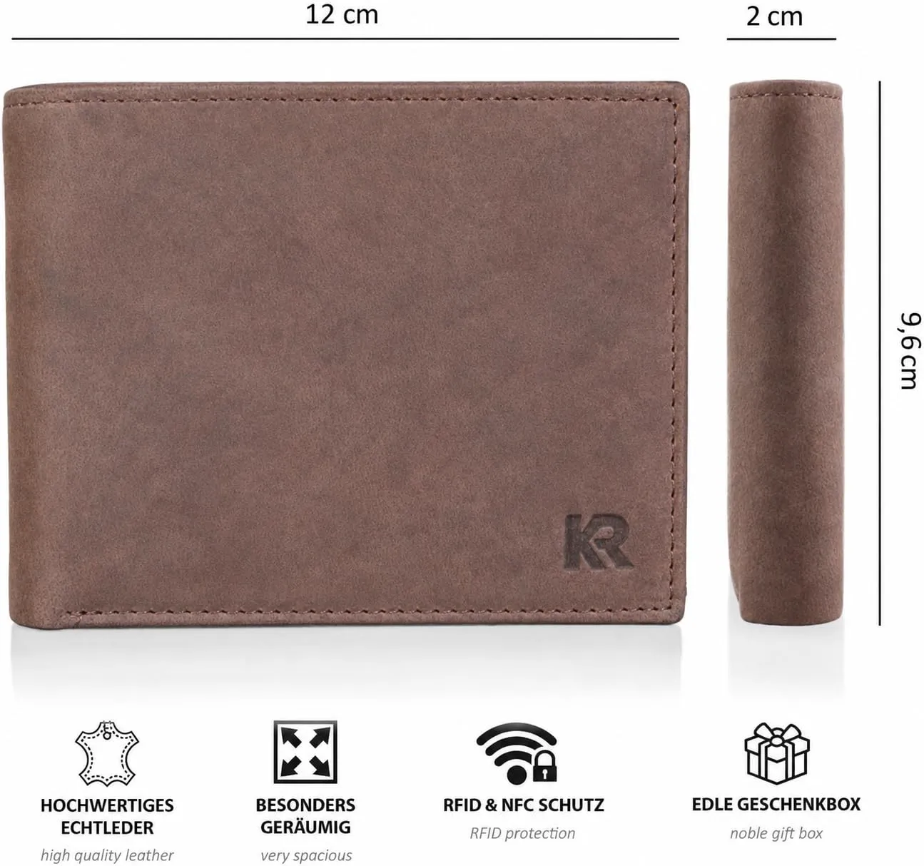 KRONIFY Portafoglio da uomo in vera pelle, Protezione RFID, Formato Orizzontale, Noce Moscata - immagine 2