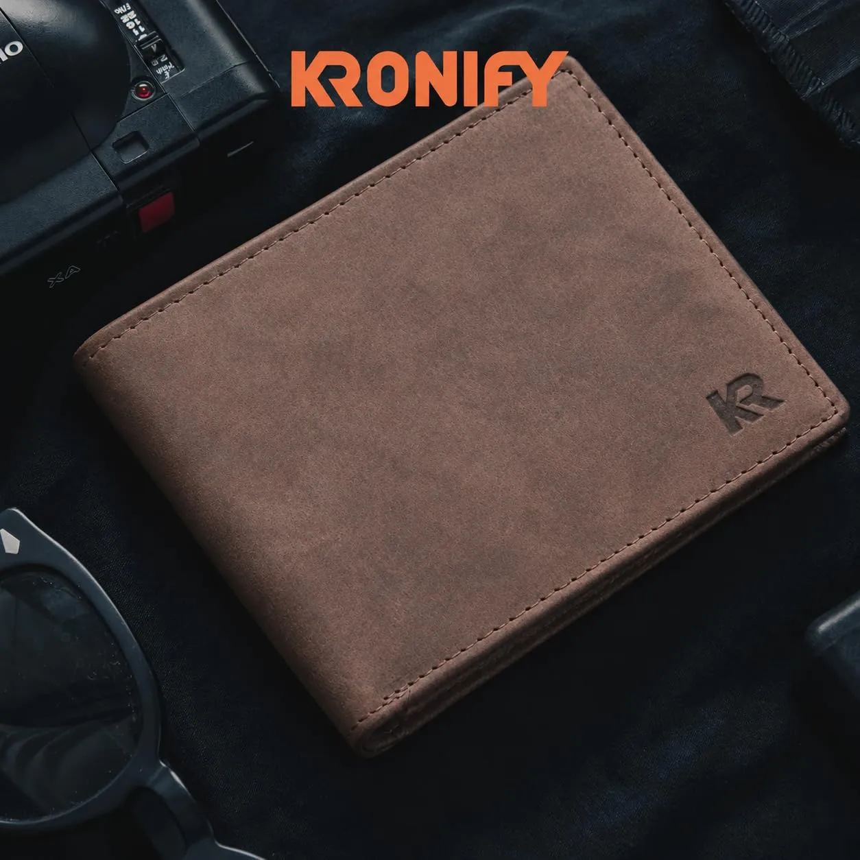 KRONIFY Portafoglio da uomo in vera pelle, Protezione RFID, Formato Orizzontale, Noce Moscata - immagine 6