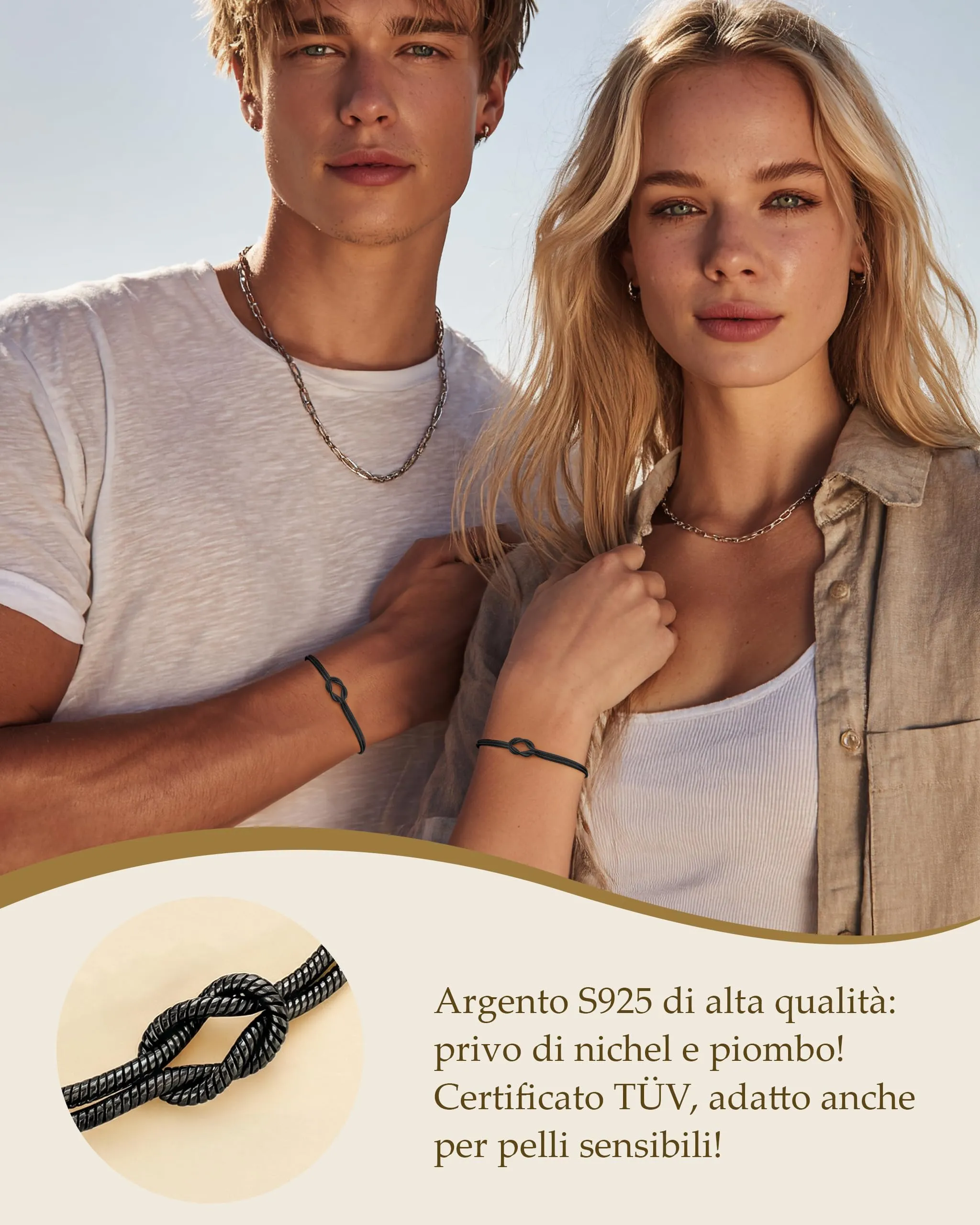 J.Fée Bracciali Coppia Amicizia in Argento 925, Nero - immagine 4