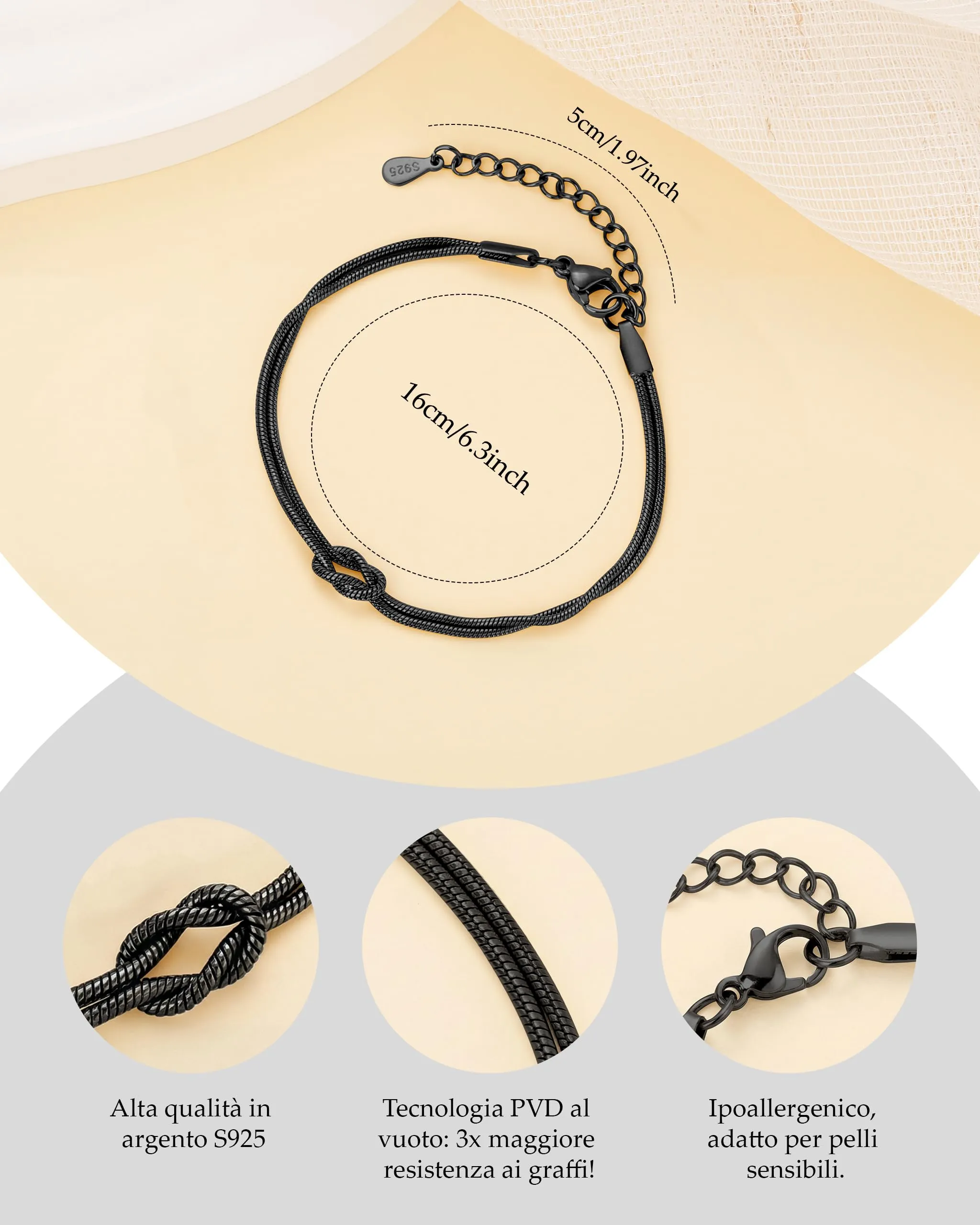 J.Fée Bracciali Coppia Amicizia in Argento 925, Nero - immagine 5