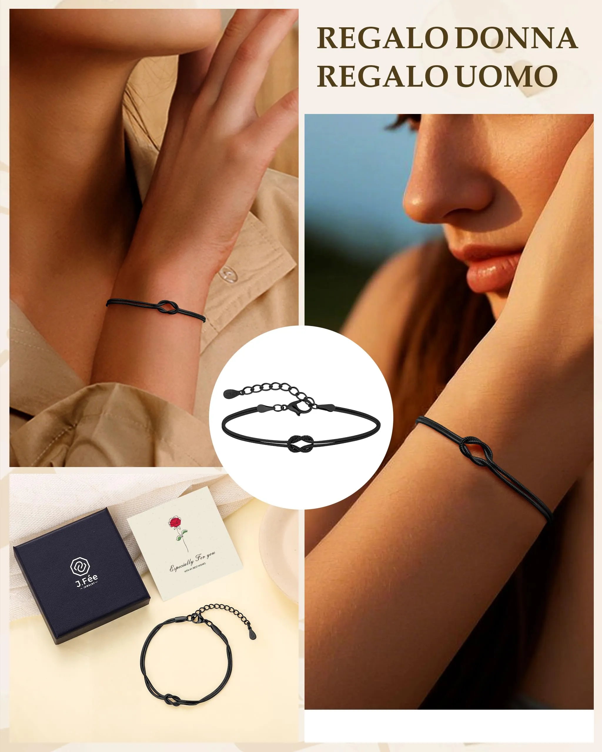 J.Fée Bracciali Coppia Amicizia in Argento 925, Nero - immagine 6