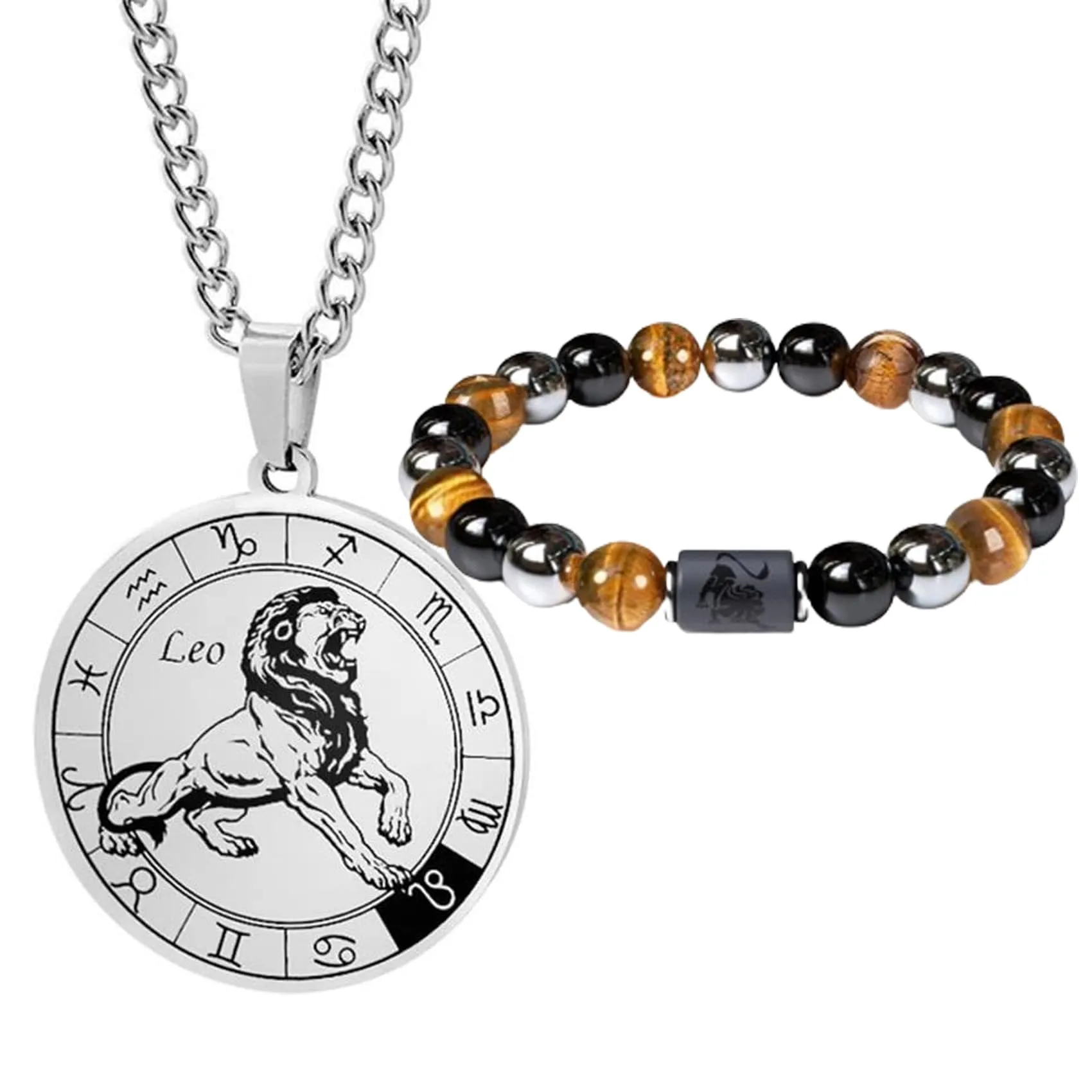 Caimeytie Set Collana e Bracciale con Segno Zodiacale e Costellazione in Acciaio Inox per Uomo - immagine 1
