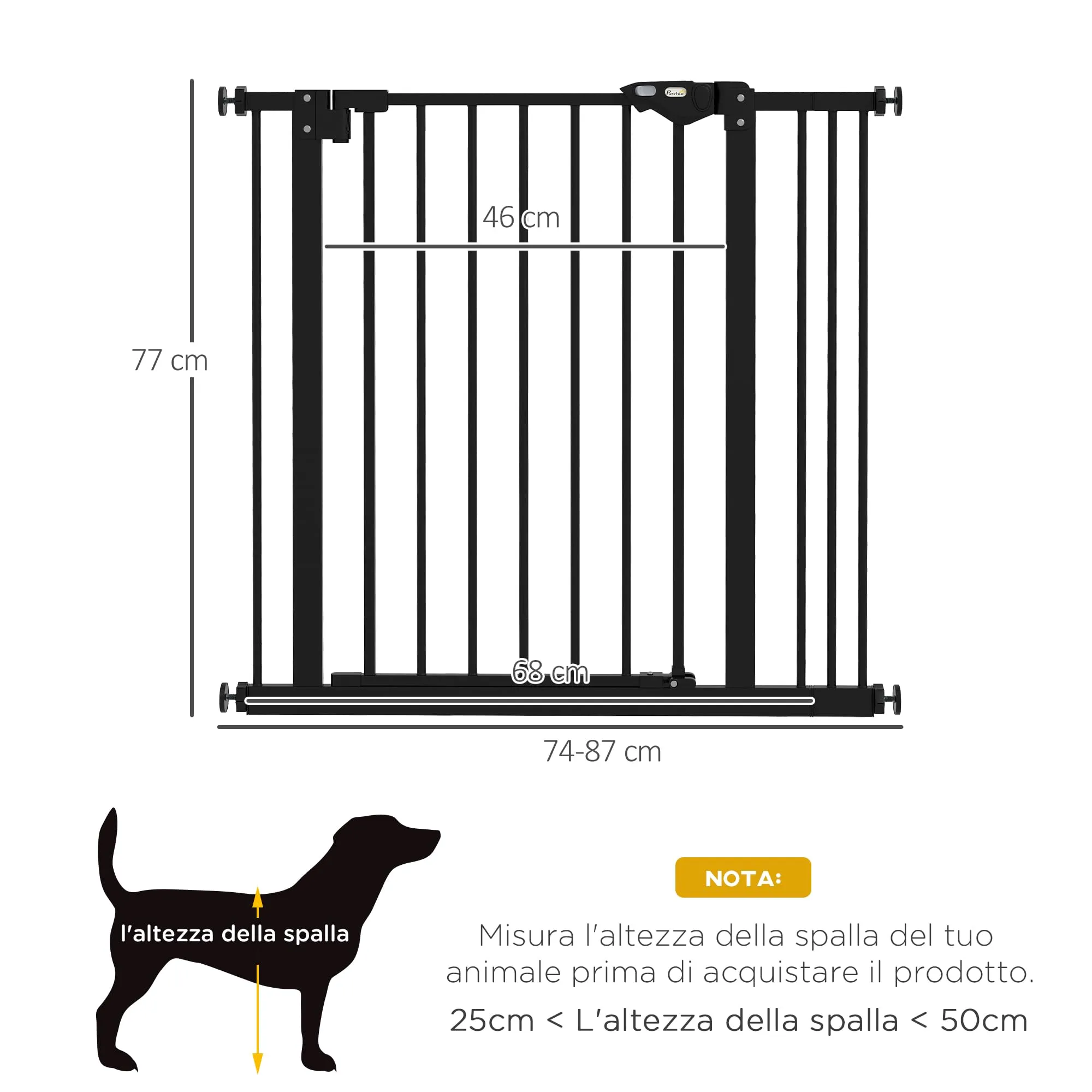 PawHut Cancellino per Cani Larghezza Regolabile 74-87 cm, Nero - immagine 3