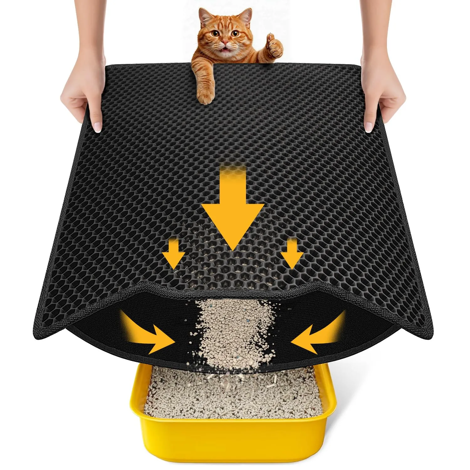 Conlun Tappetino Lettiera Gatto, Doppio Strato, Impermeabile e Antiscivolo, 60x46cm, Nero - immagine 1