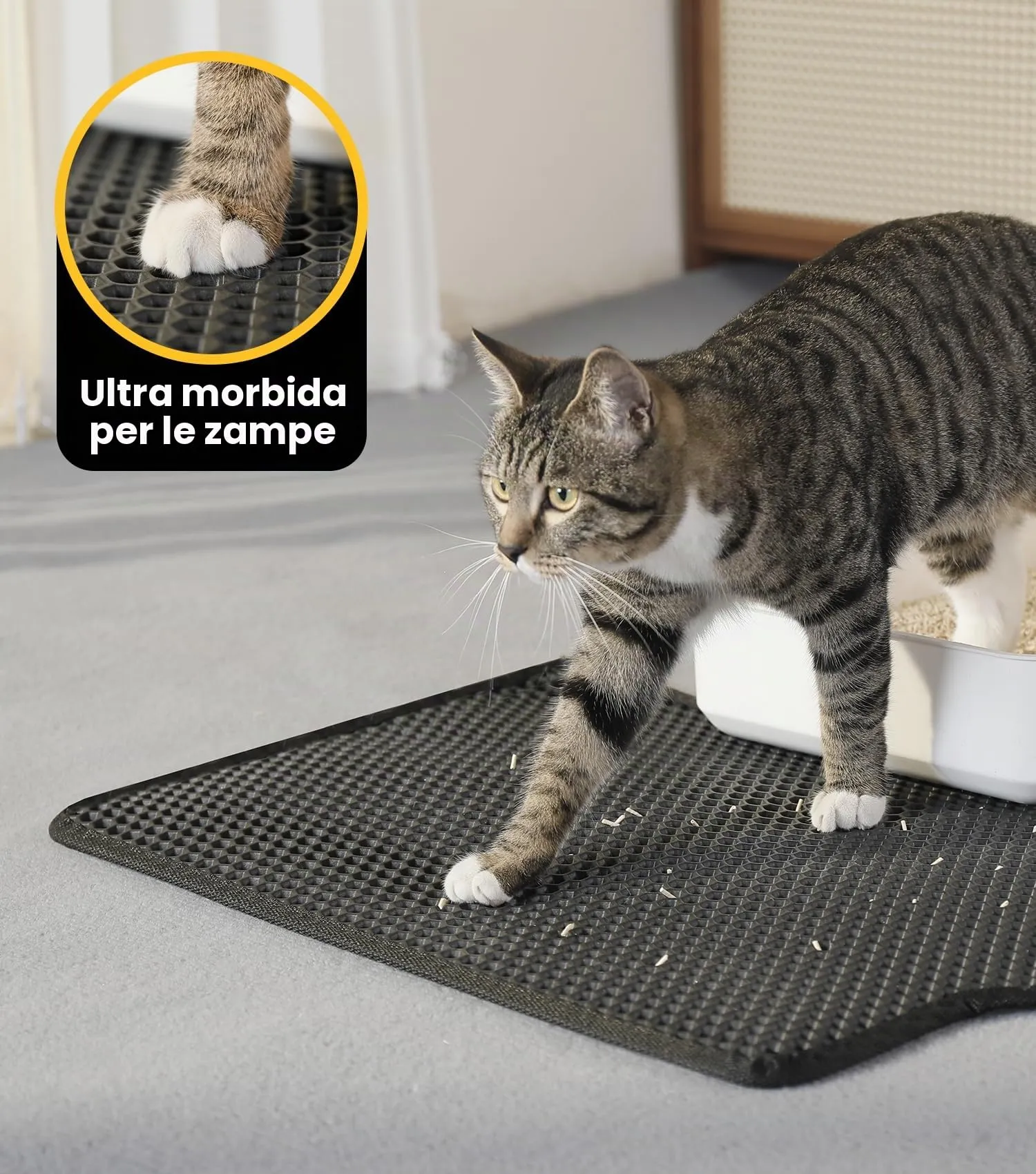 Conlun Tappetino Lettiera Gatto, Doppio Strato, Impermeabile e Antiscivolo, 60x46cm, Nero - immagine 4