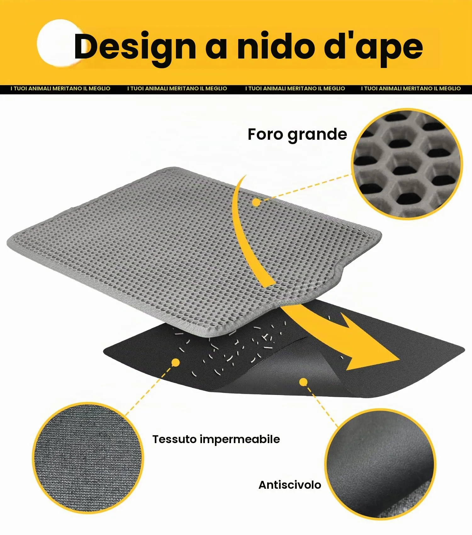 Conlun Tappetino Lettiera Gatto, Doppio Strato, Impermeabile, 60x46cm, Grigio - immagine 3