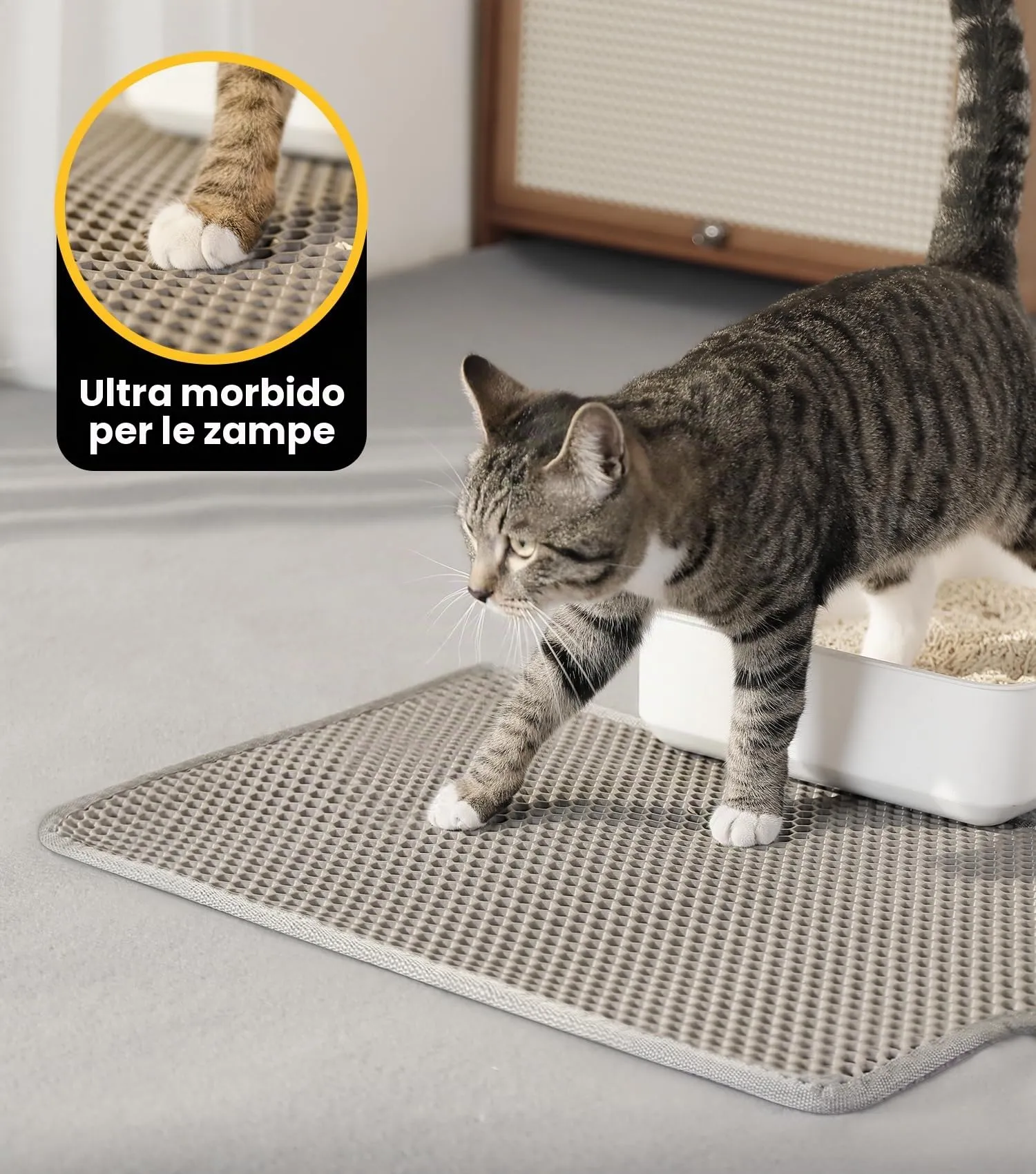 Conlun Tappetino Lettiera Gatto, Doppio Strato, Impermeabile, 60x46cm, Grigio - immagine 4