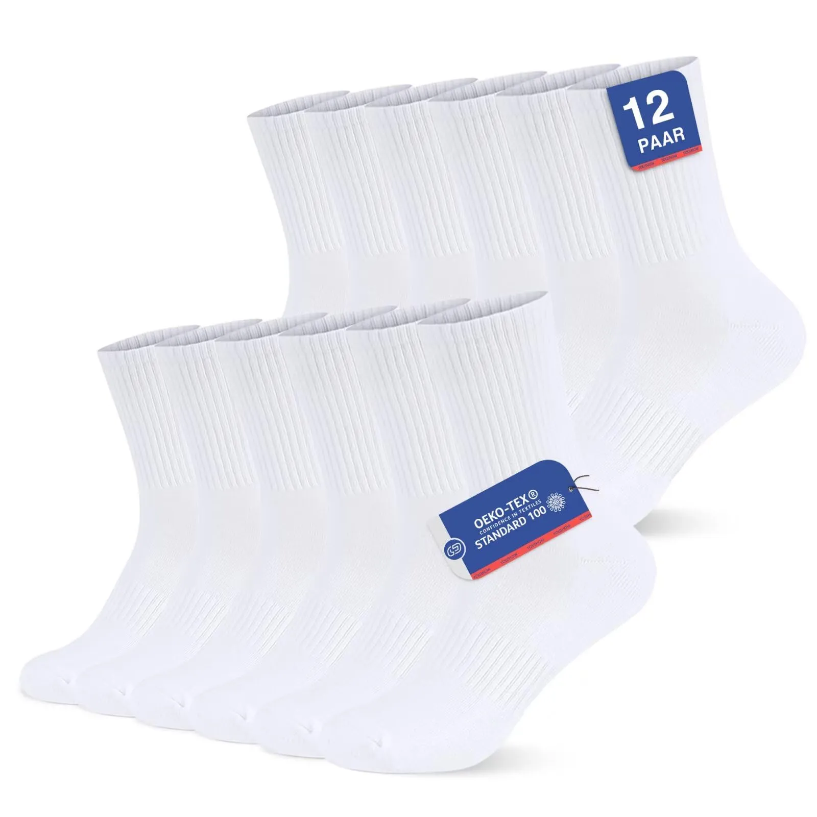YouShow Calze Tennis Sportive in Cotone Bianco, 12 Paia - immagine 1