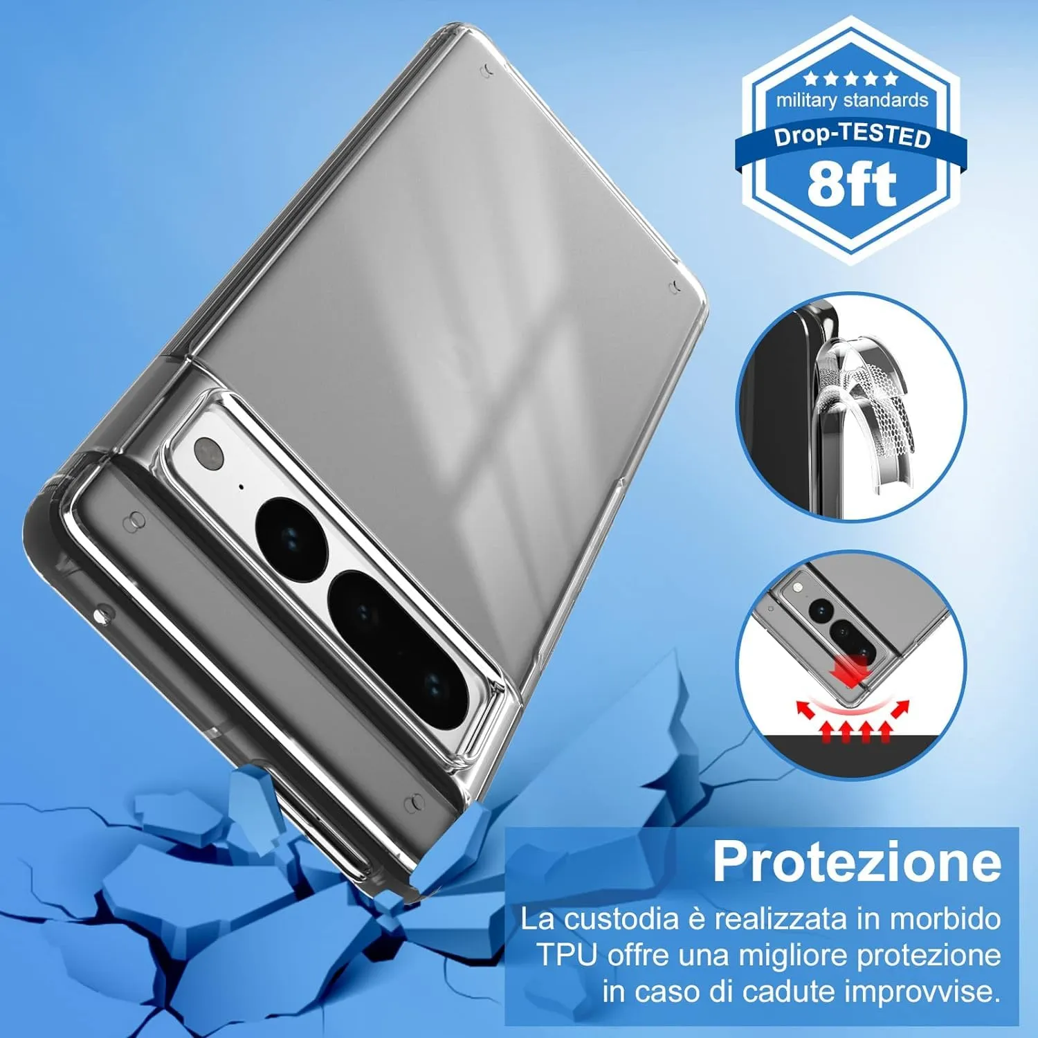 Captor Cover for Google Pixel 7 Pro, Transparent Soft Silicone Case, Anti-Scratch and Anti-Yellowing - immagine 3
