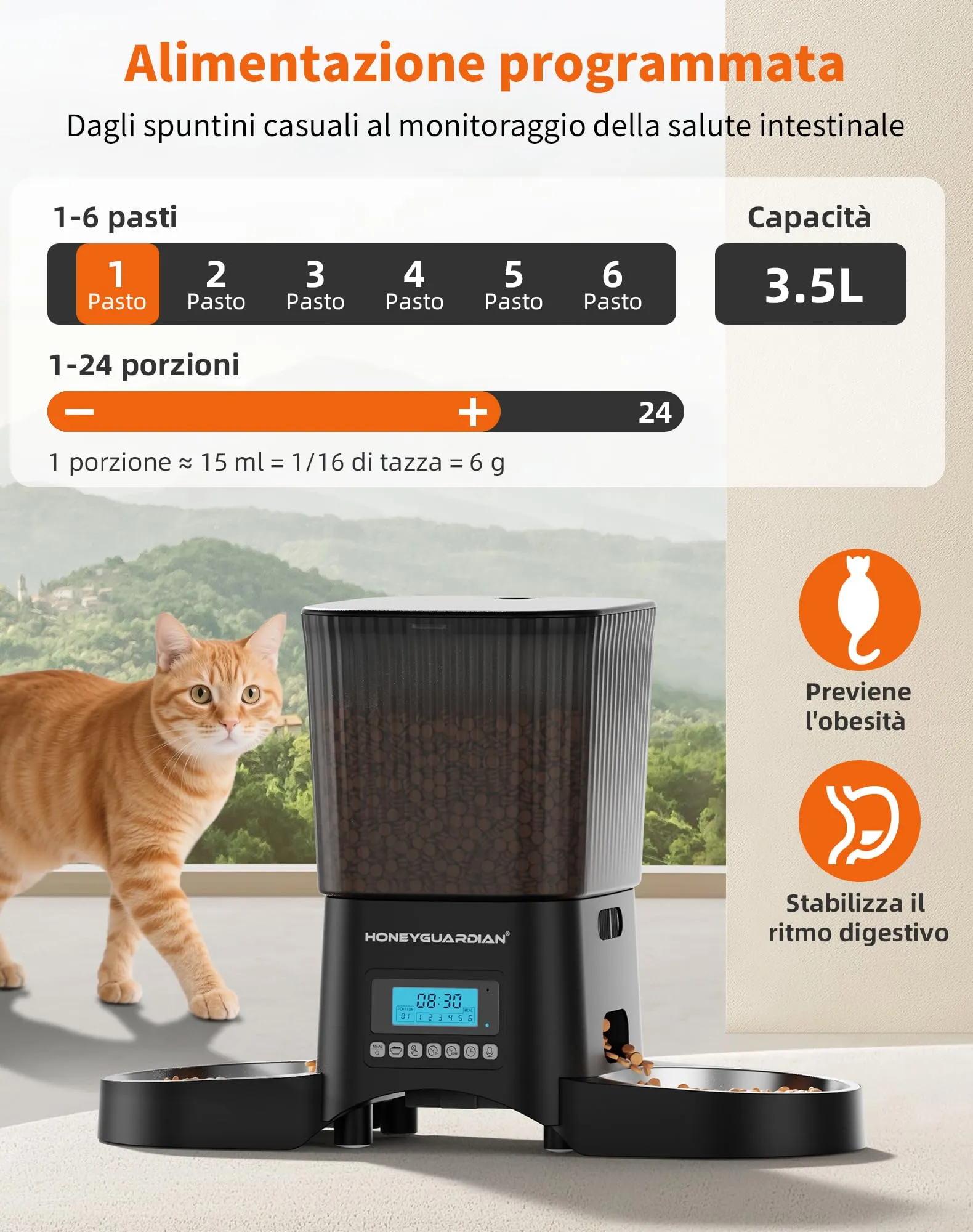 HoneyGuaridan Distributore Automatico Cibo Gatti 3.5L con Timer Programmabile, Nero, A25D - immagine 4