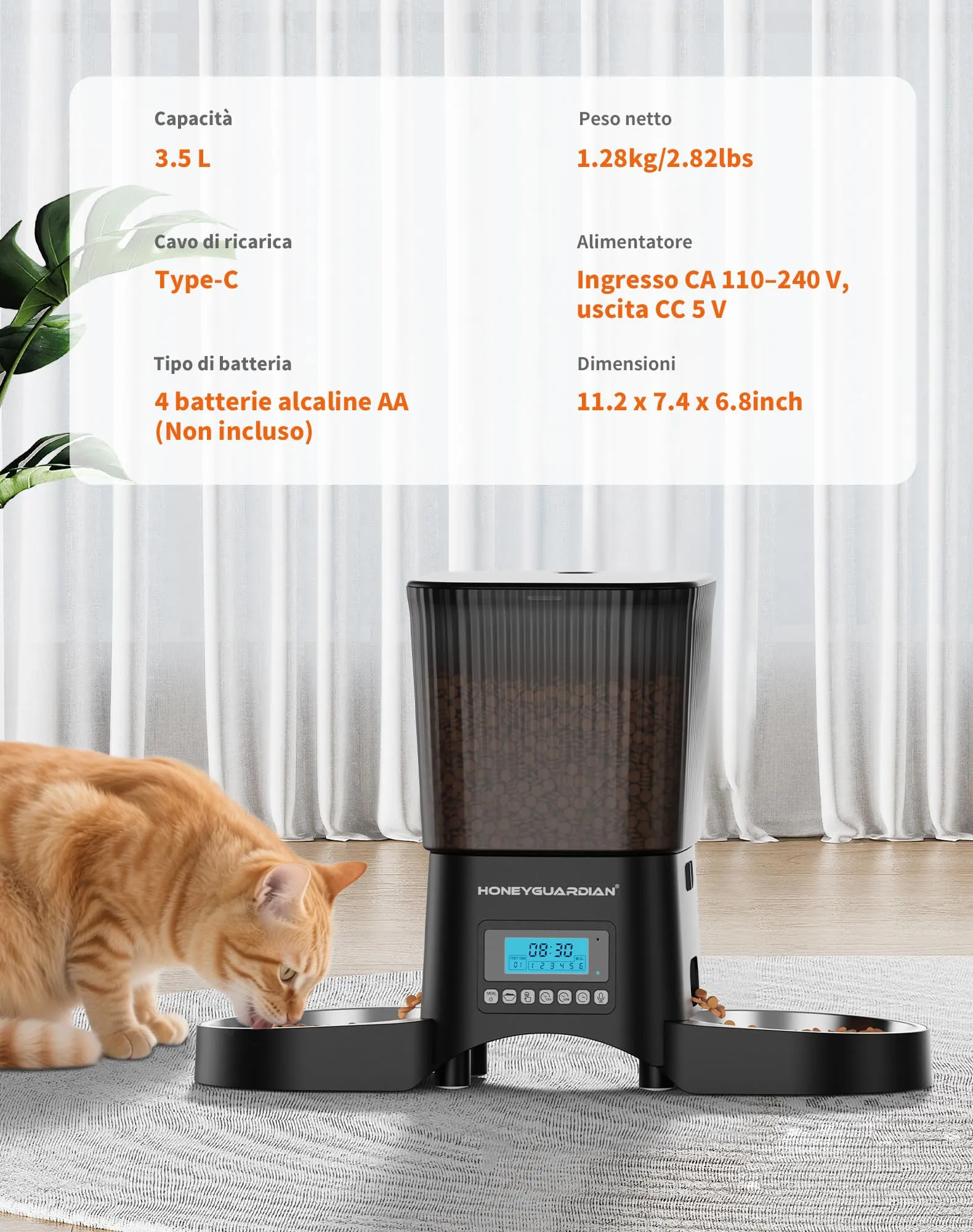 HoneyGuaridan Distributore Automatico Cibo Gatti 3.5L con Timer Programmabile, Nero, A25D - immagine 8