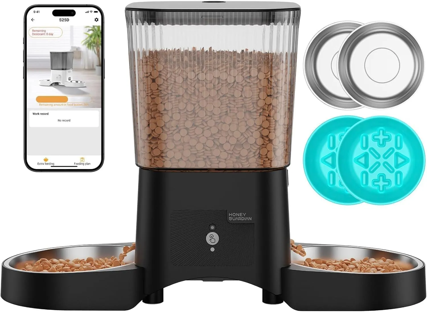 HoneyGuaridan Distributore Automatico Cibo Gatti WiFi 2.4G/5G con 4 Ciotole - immagine 1