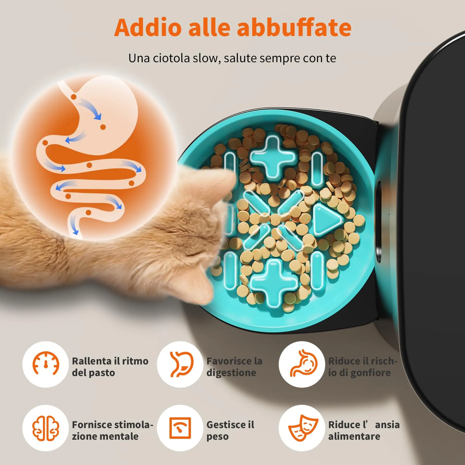 HoneyGuaridan Distributore Automatico Cibo Gatti WiFi 2.4G/5G con 4 Ciotole - immagine 3