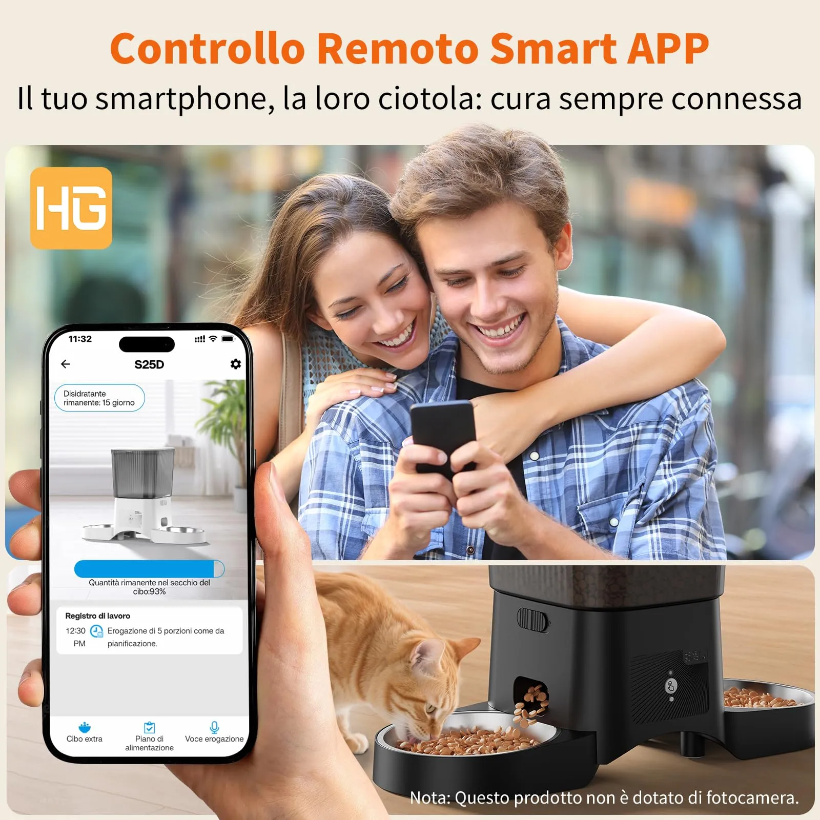 HoneyGuaridan Distributore Automatico Cibo Gatti WiFi 2.4G/5G con 4 Ciotole - immagine 5