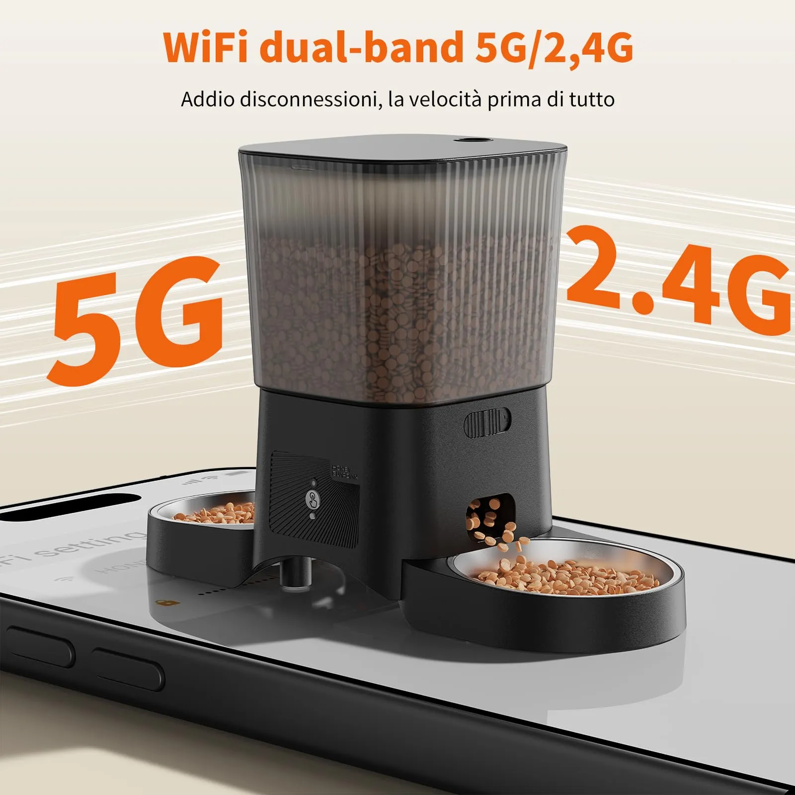 HoneyGuaridan Distributore Automatico Cibo Gatti WiFi 2.4G/5G con 4 Ciotole - immagine 7