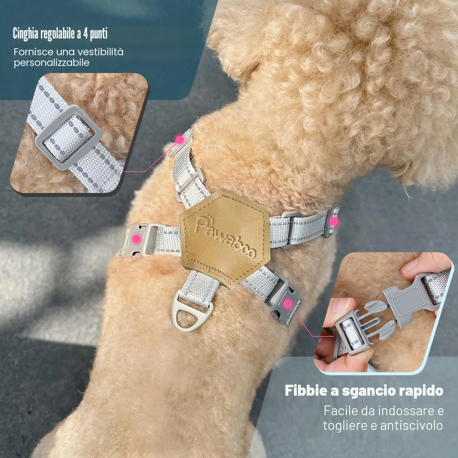 Pawaboo Set di Pettorina e Guinzaglio per Cani di Taglia Piccola, Cachi Plaid - immagine 4