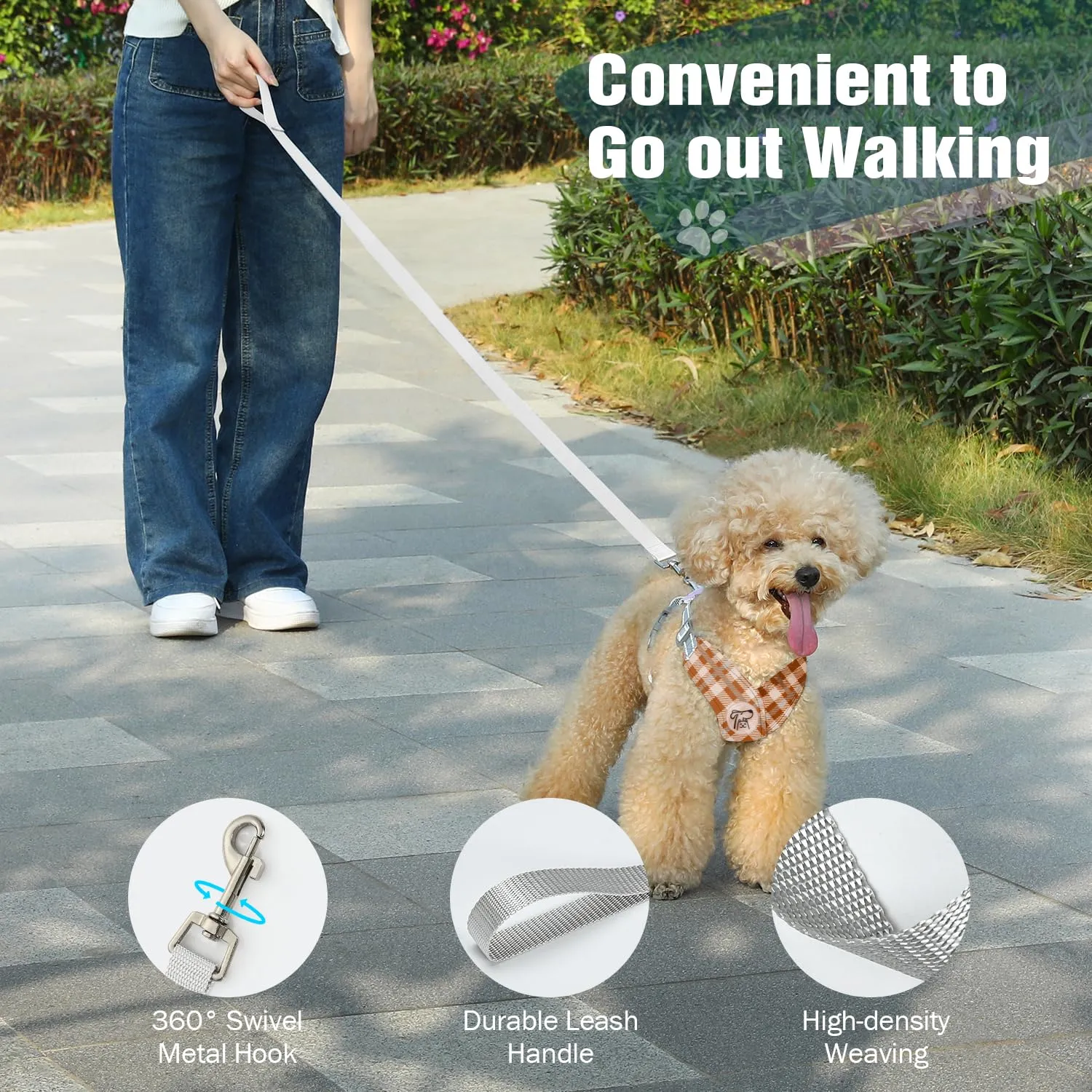 Pawaboo Set di Pettorina e Guinzaglio per Cani di Taglia Piccola, Cachi Plaid - immagine 6