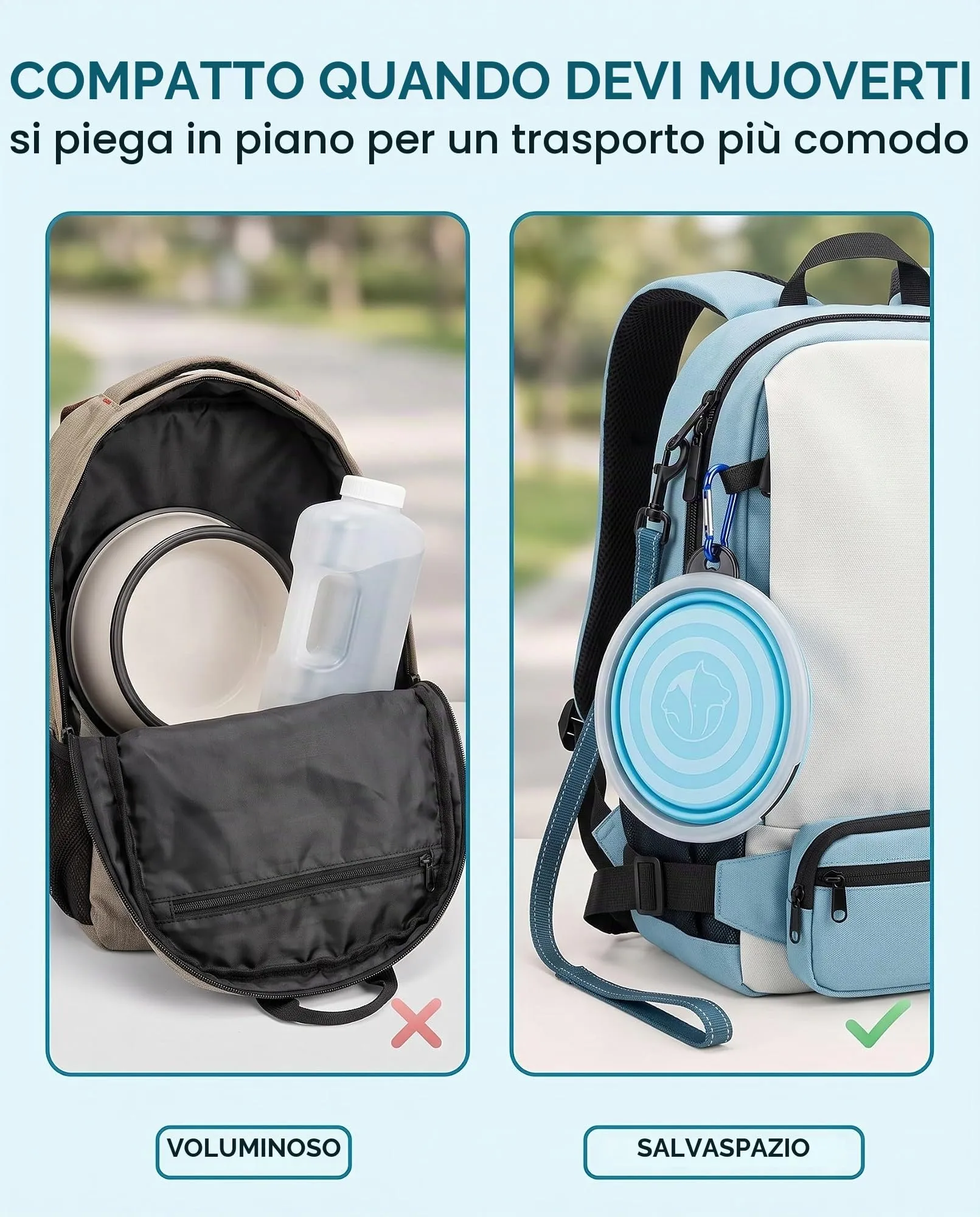 ZOKJSW Ciotola Pieghevole in Silicone con Coperchio e Moschettone, Blu Chiaro - immagine 4