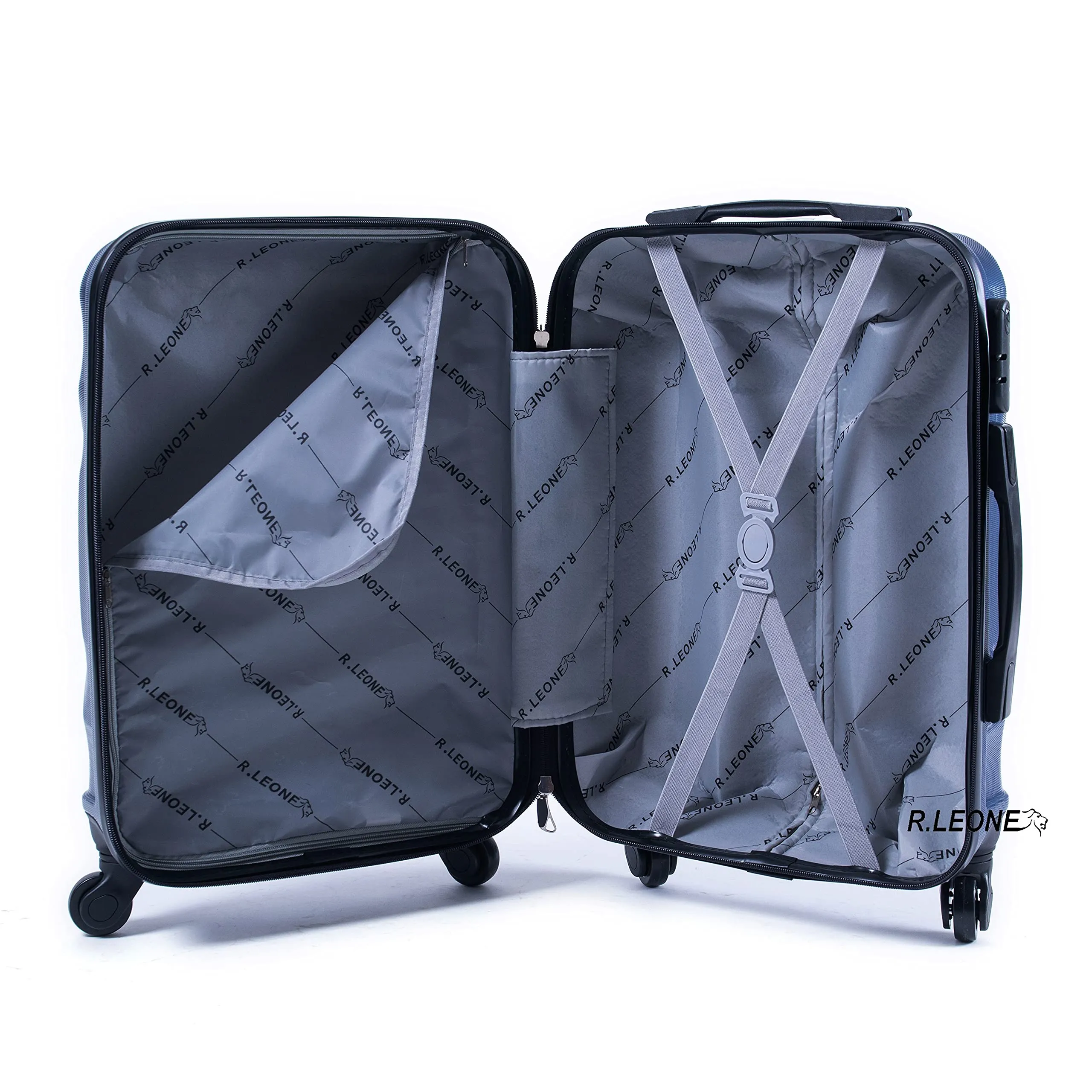 R.Leone Valigia Trolley Bagaglio a Mano 55x40x23 cm 4 Ruote ABS 20373AR Argento - immagine 6