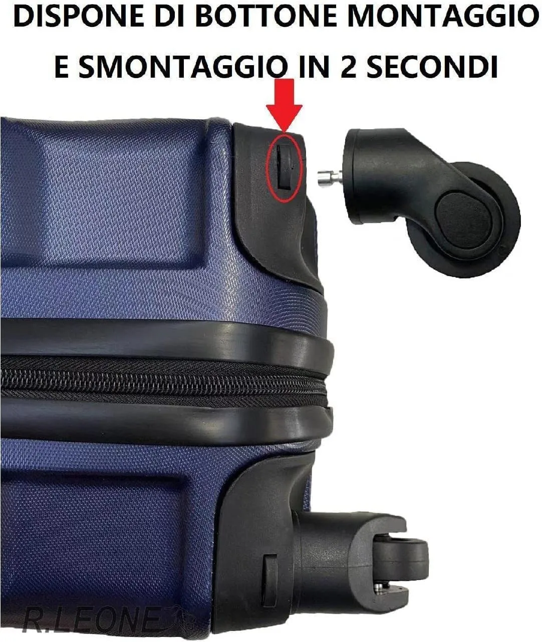 R.Leone Valigia Trolley Bagaglio a mano 55x40x20 cm 4 Ruote rimovibili ABS 20373N - Rosso Anguria - immagine 8
