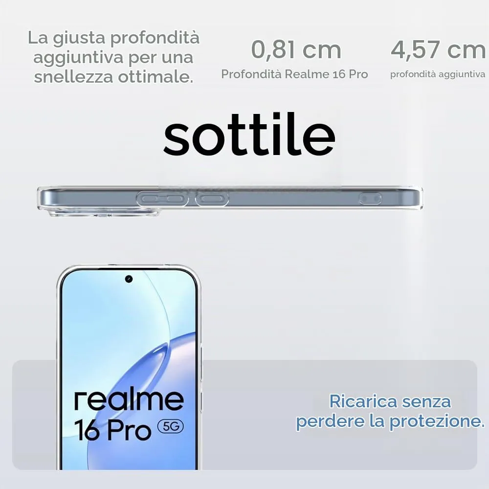 Captor Cover for Realme 16 Pro 5G, Transparent Soft Silicone Case - immagine 8