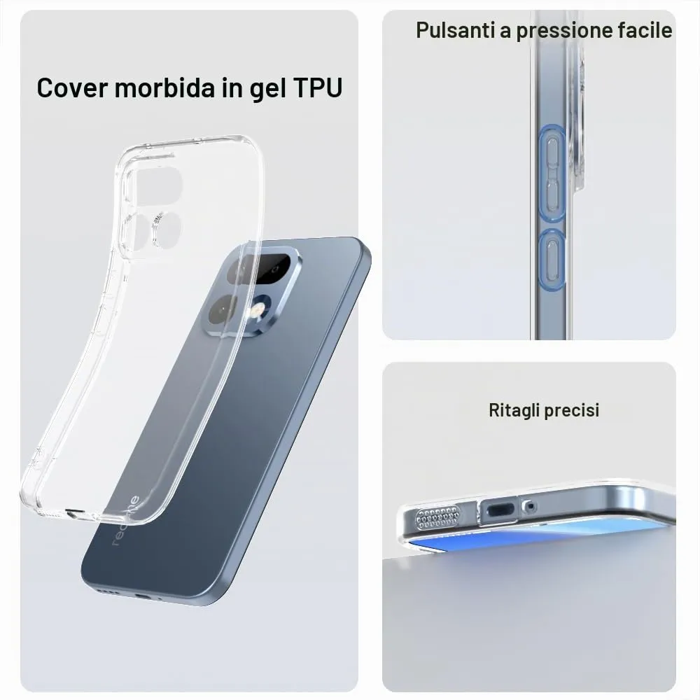 Captor Cover for Realme 16 Pro 5G, Transparent Soft Silicone Case - immagine 9