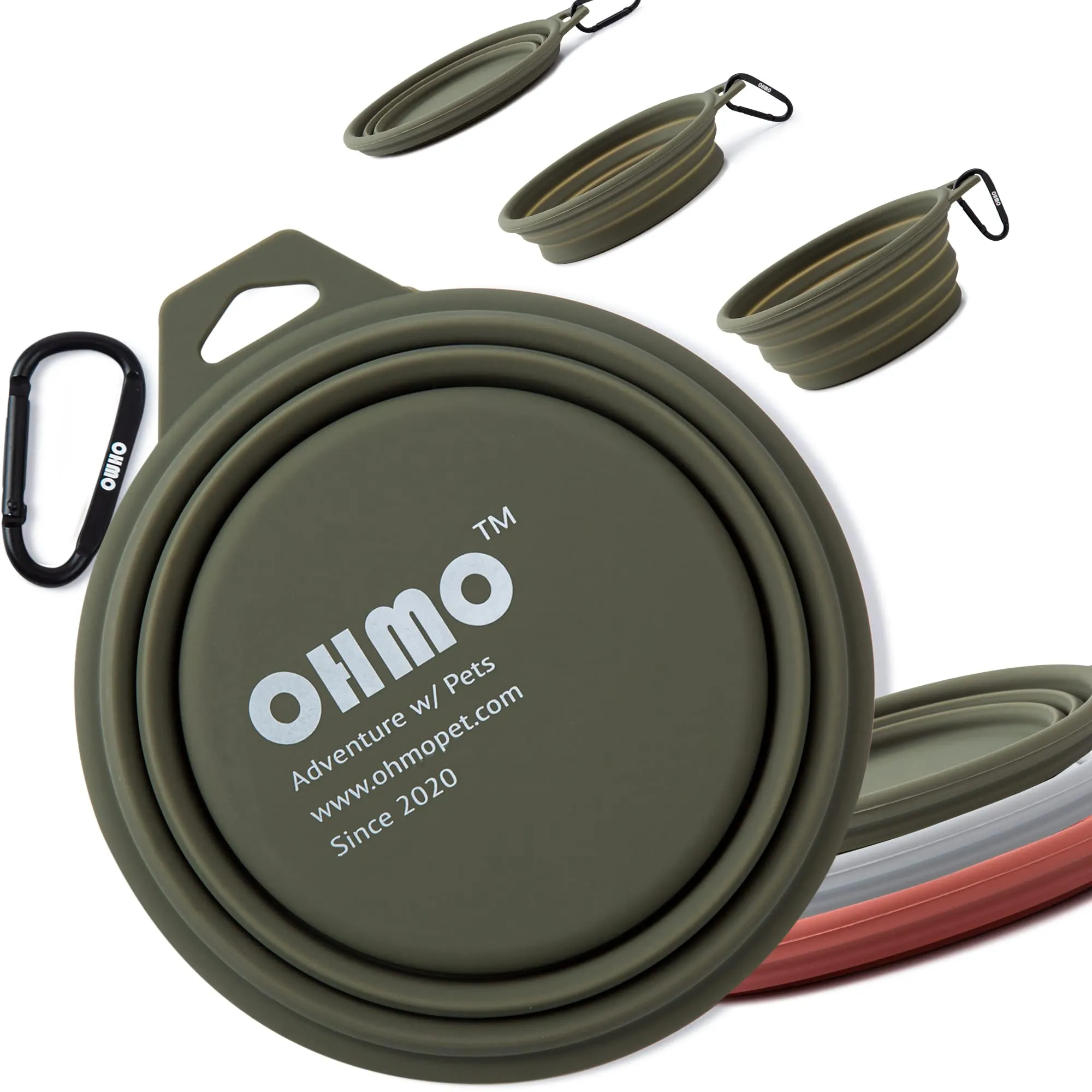 OHMO Ciotola Pieghevole per Cani con Moschettone, Verde Mimetico, 800ml - immagine 1