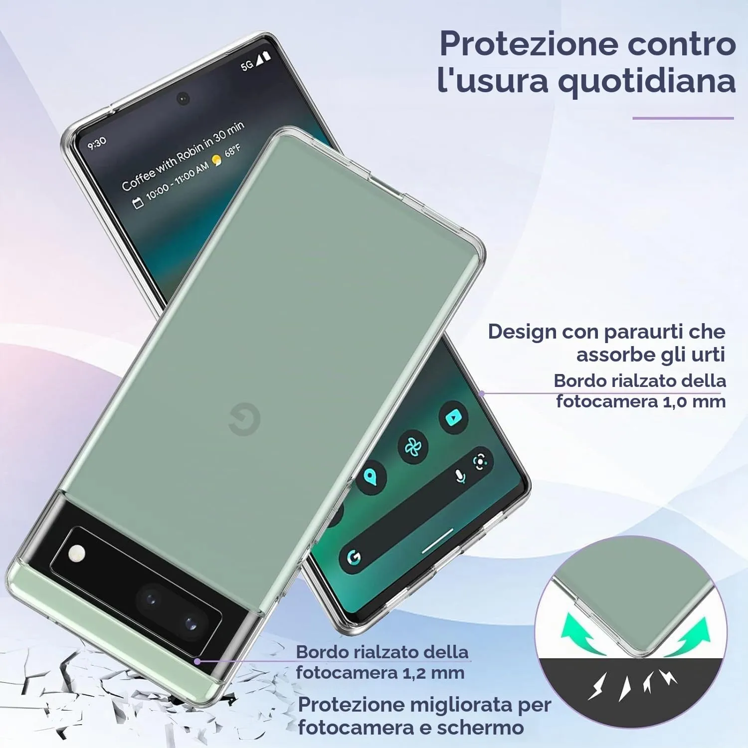 Captor Cover for Google Pixel 6, Transparent Soft Silicone Case, Anti-Scratch and Anti-Yellowing - immagine 3