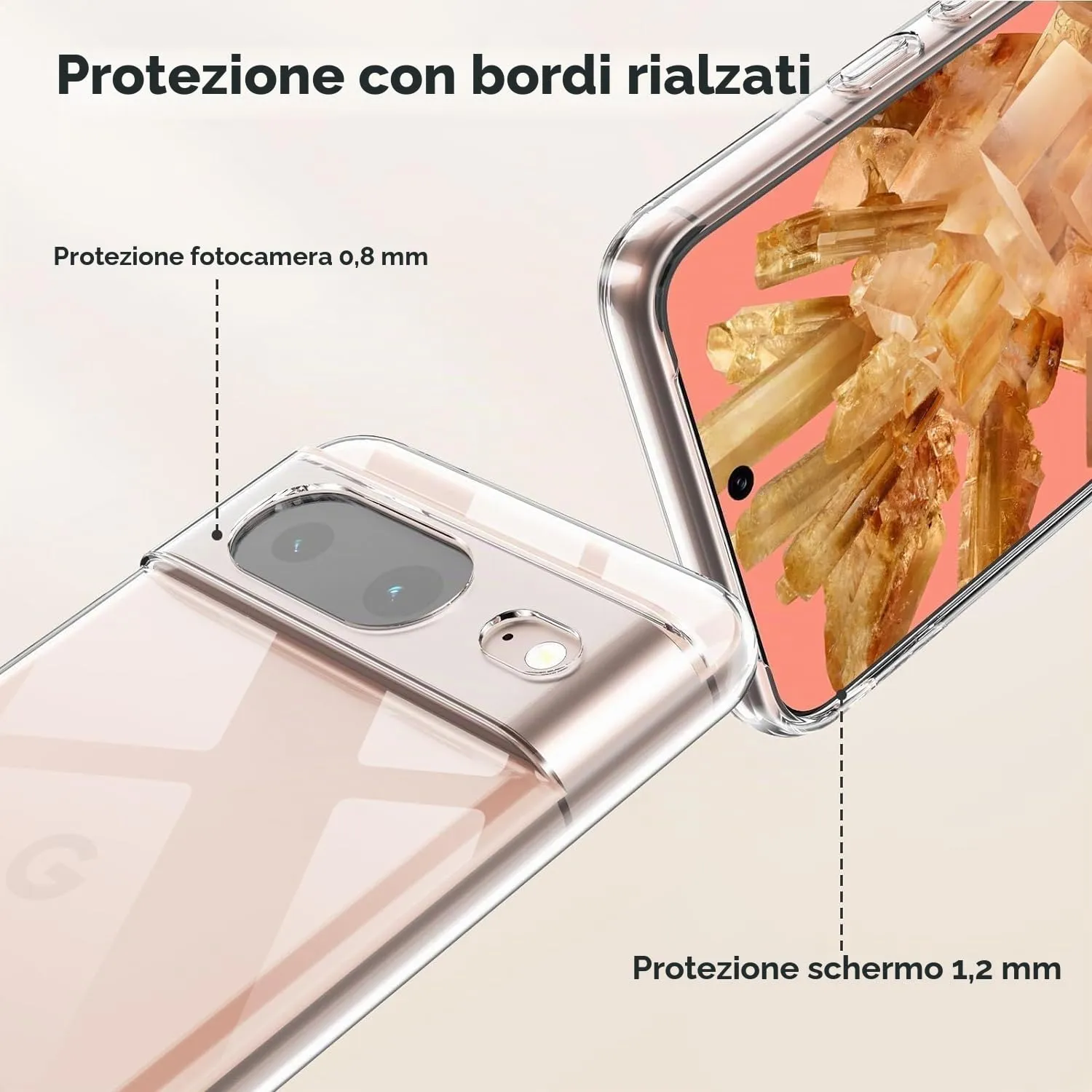 Captor Cover for Google Pixel 8, Clear Soft Silicone Case, Anti-Yellowing - immagine 2