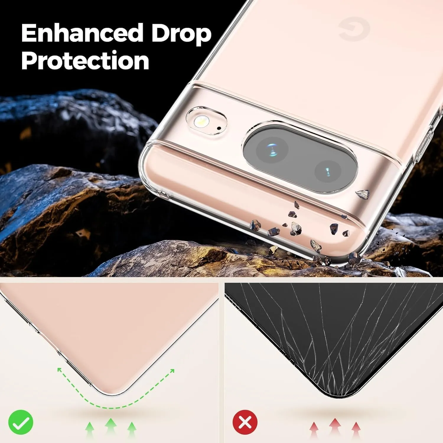 Captor Cover for Google Pixel 8, Clear Soft Silicone Case, Anti-Yellowing - immagine 3